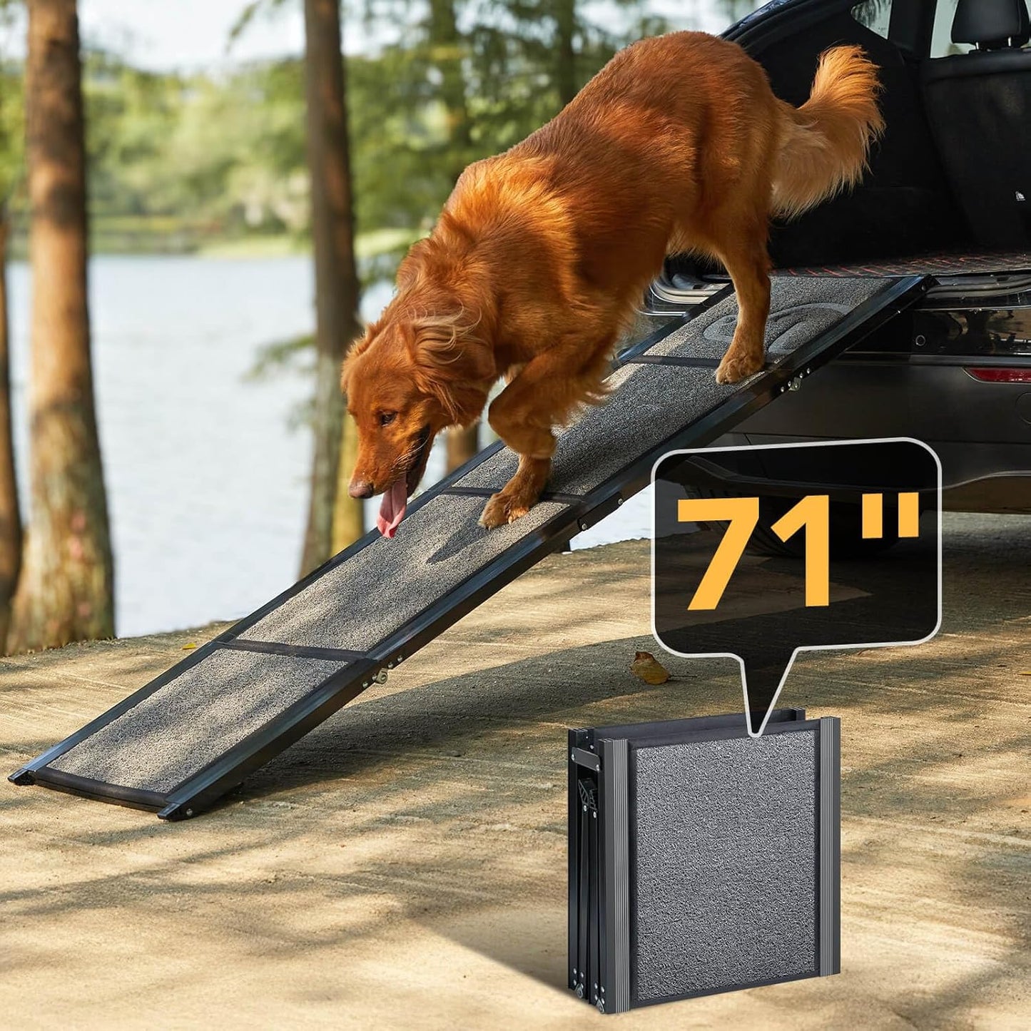 Dog Ramp for Car 71'' X-Long & 17.2" Wide Folding Dog Ramps for Large Dogs with Non-Slip Rug Surface Portable Dog Car Ramp for SUV Car & Truck, Outdoor Dog Ramp Up to 250 LBS