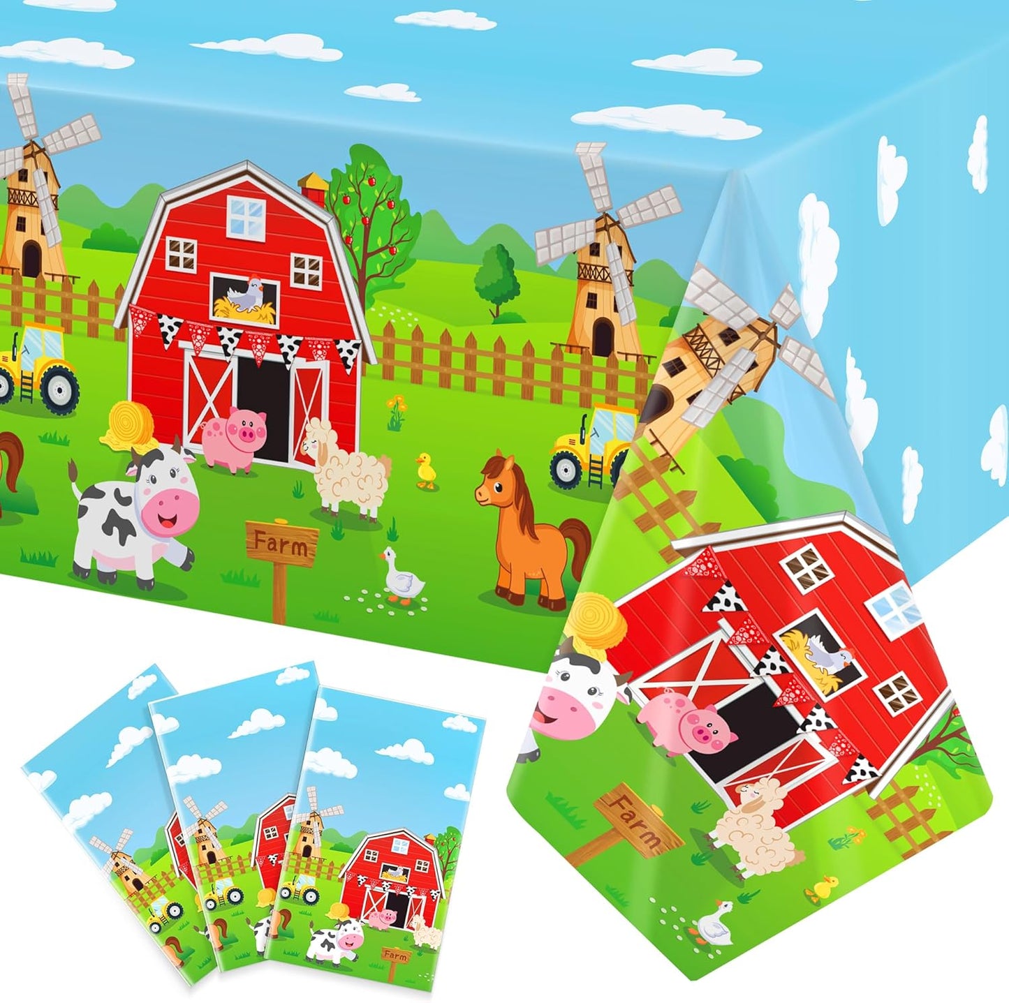 3Pack Farm Tablecloth Farm Animal Birthday Party Supplies Barnyard Themed Party Decorations Farm Birthday Decorations Rectangular Disposable Plastic Table Cover 108 X 54 Inch