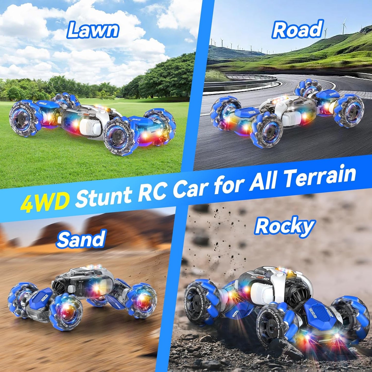 Remote Control Car, RC Toys Gifts for 6 7 8 9 10 11 12 Year Old Boys Girls - 360° Rotating 4WD Gesture Sensing RC Sunt Car with Lights & Music - Cool Birthday Gifts for Kids