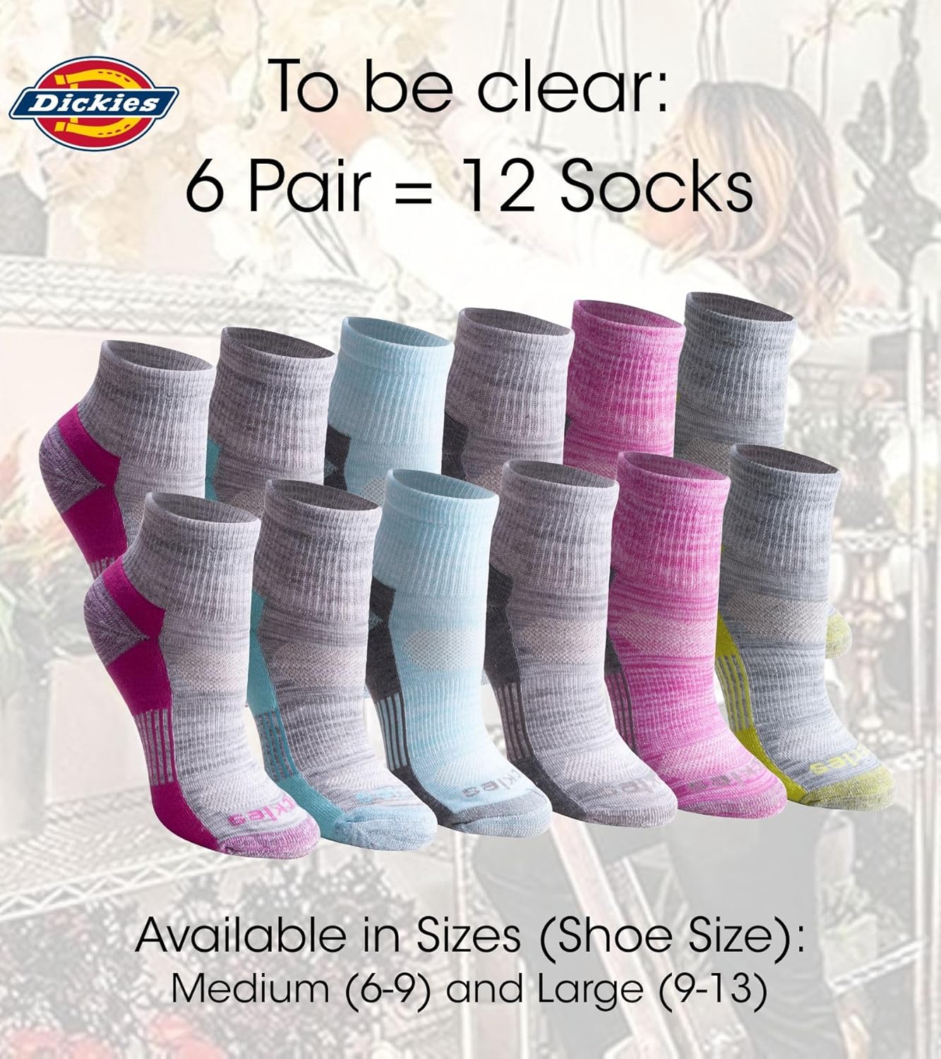Dickies Women's Dri-tech Moisture Wicking Quarter Socks (6 & 12 Pairs)