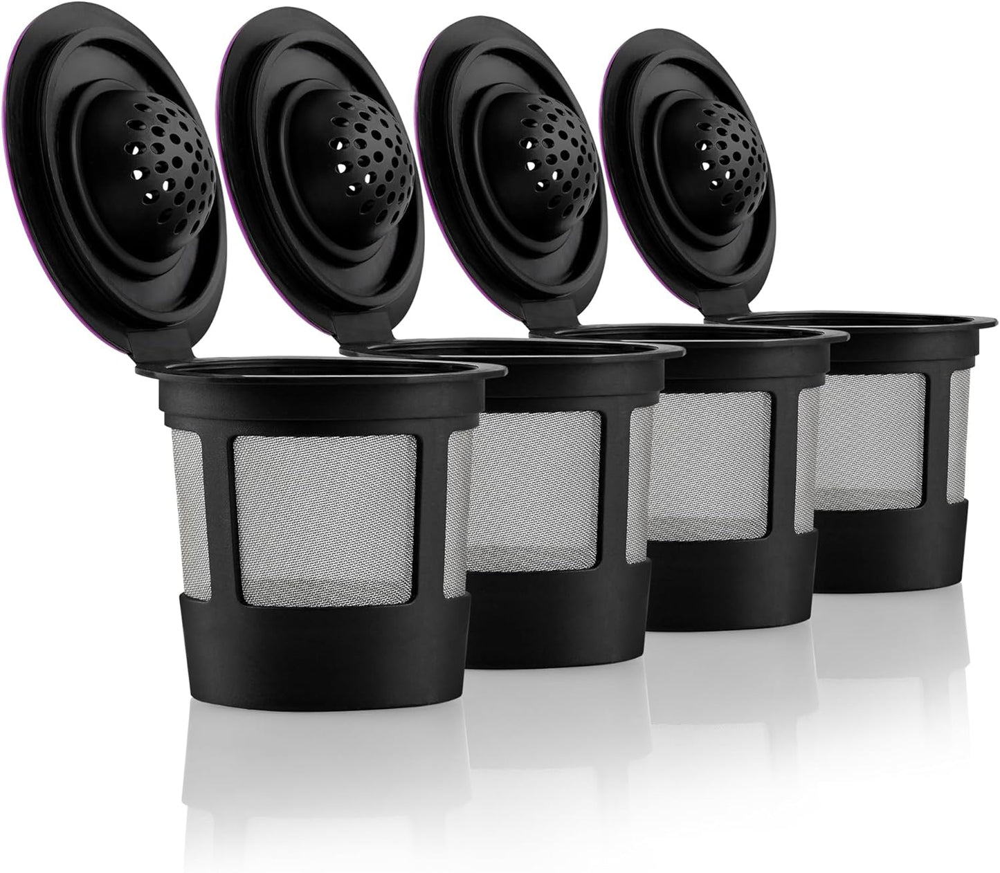 4 Black Reusable K Cups for Keurig Coffee Makers - Compatible with Keurig K-Classic, K-Select, K-Duo, K-Elite, K-Latte and K-Café