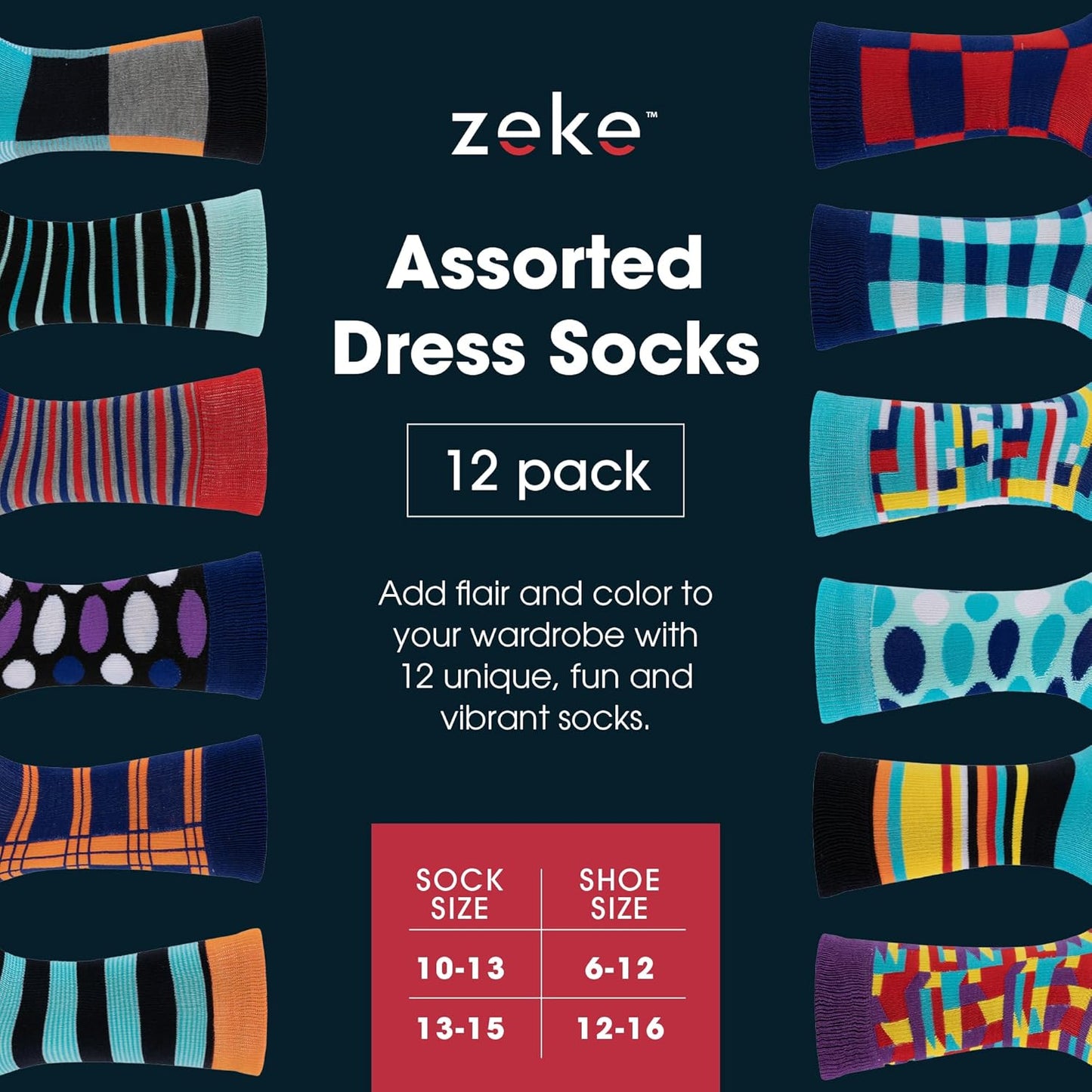 ZEKE Funny Dress Socks for Men - Funky Mens Crazy Socks - Cool Colorful Patterned Fun Socks for Men