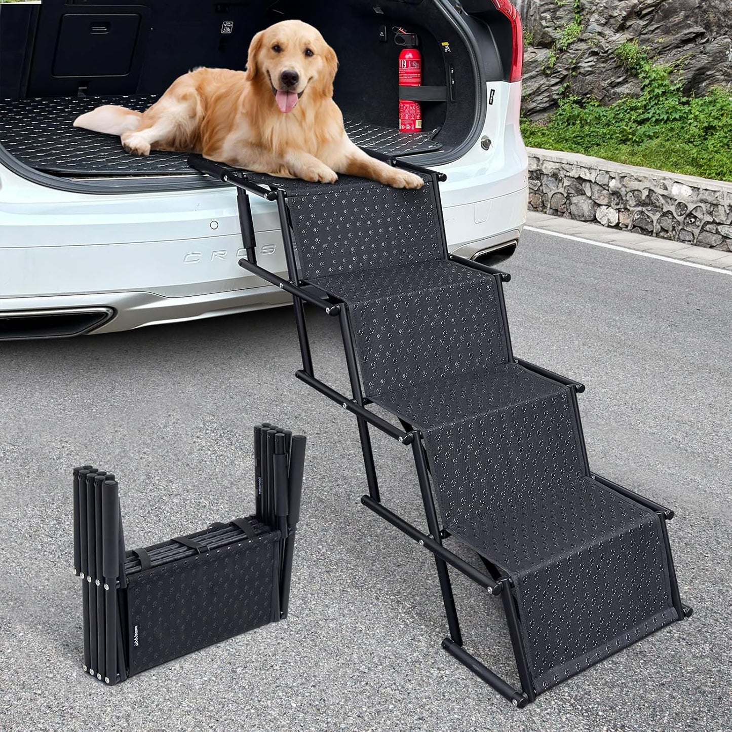 Portable Folding Pet Stair for Large Dog Ramp with Non-Slip Rug Surface, Lightweight Dog Ramps for Cars, SUVs, High Beds and Trucks, Pet Steps for Large Dogs,