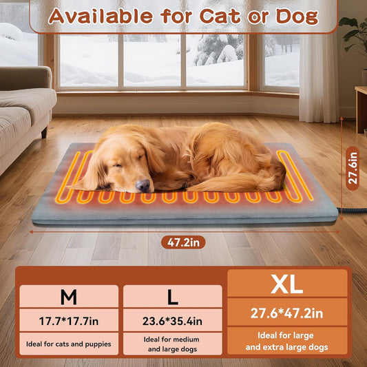 Large Pet Heating Pads for Dogs & Cats Outdoor, 35.4*23.6inches Dog Cat Heating Pad Bed Outdoor Waterprooof, Warming Heated Cat Dog Bed Blanket Outside, Heated Pet Mat, Gifts for Cats Dogs in Winter
