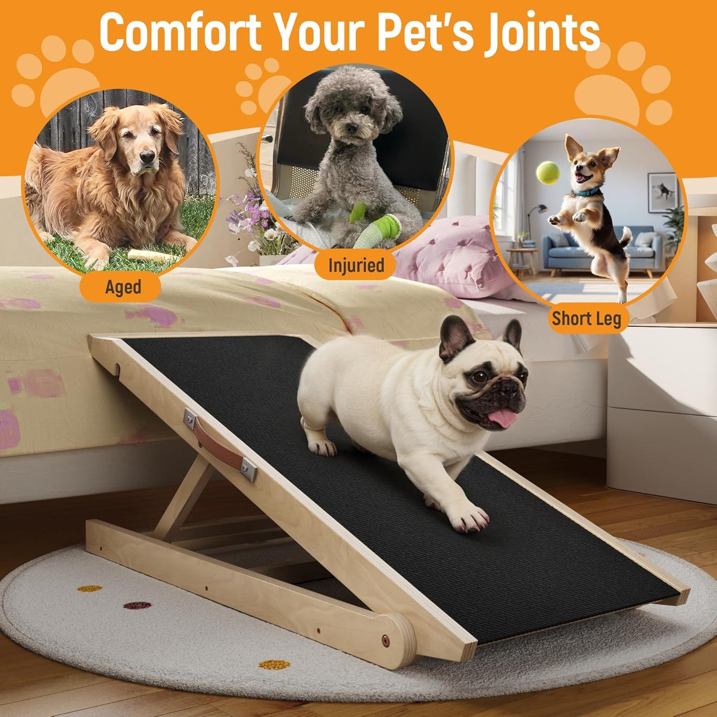 Dog Ramp for Couch Low Incline, Small Dog Ramp for Bed with Adjustable Slope, Non-Slip Rubber Walking Surface, Pet Ramps for Small Dogs Dachshund Corgi - 40 Inch