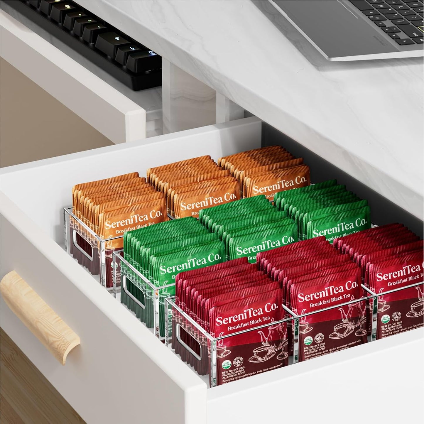 Tea Bag Organizer, Small Clear Tea Bag Holder for Drawer Kitchen Cabinets Pantry Countertops Organizers Storage, BPA-Free Acrylic Coffee Pods, Sugar Packets,Plastic Teabag Bins Home Organizer