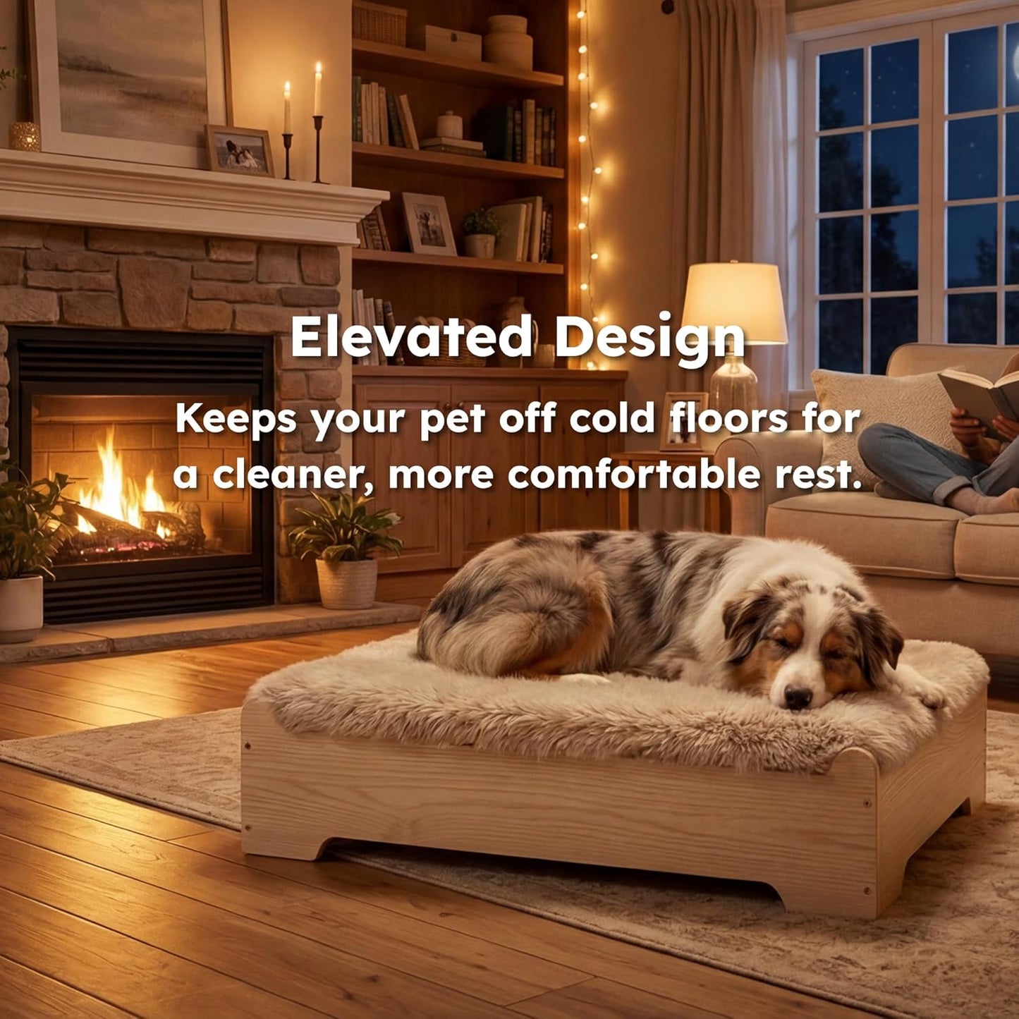 Elevated Dog Bed and Luxury Mattress with Removable Washable Cover, Egg Crate Foam, Wooden Frame, Suitable for Pet Up to 95 lbs, Naturalwood, XL