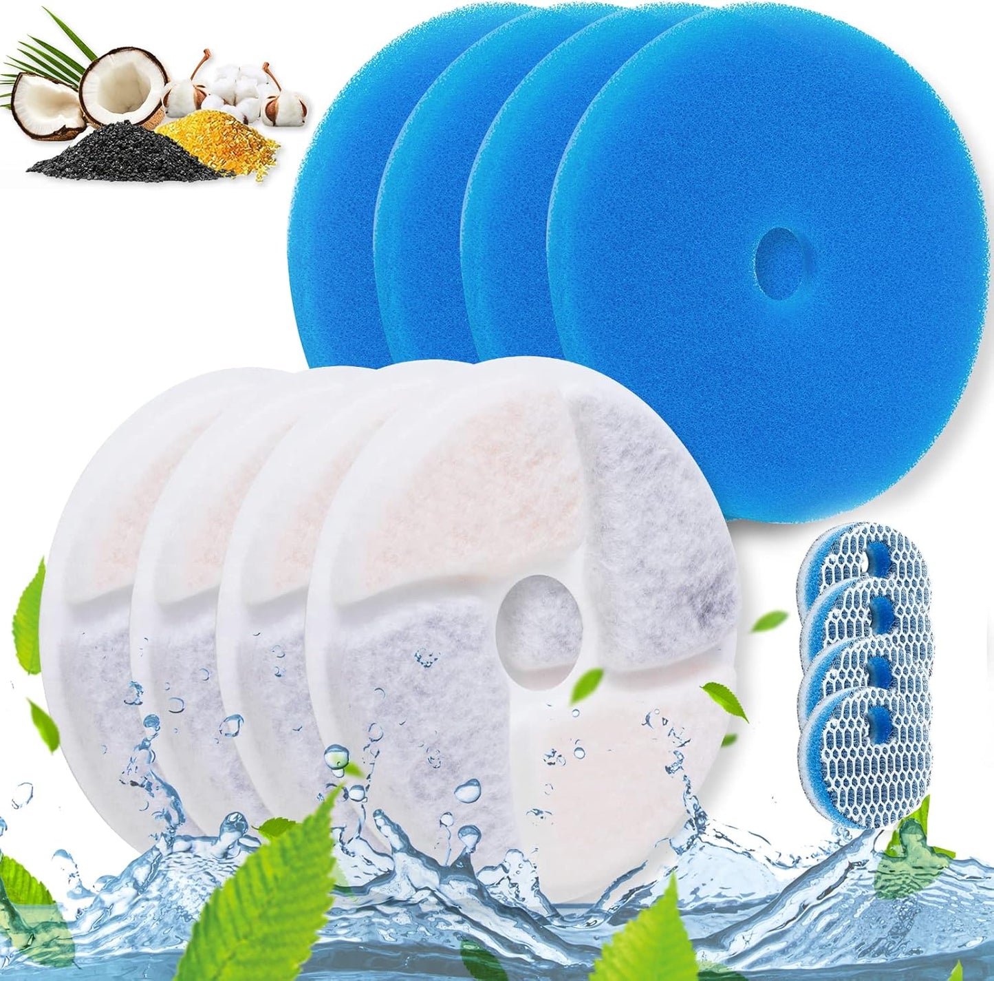 Cat Water Fountain Filters - 4PCS Activated Professional Removable Circle Reusable Fountain Carbon Filter Drink Fountain Filter