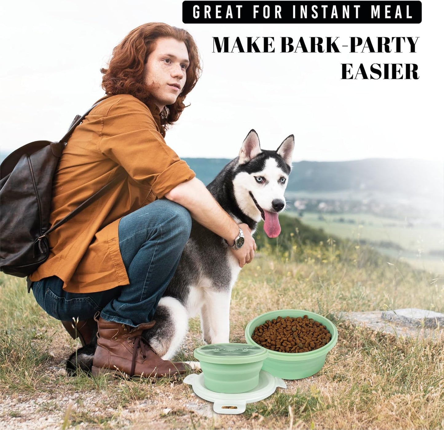 AVERYDAY 45oz Airtight Collapsible Dog Bowls with Lids, 2 Pack Portable Travel Dog Bowls for Large Medium Breeds, Silicone Food and Water Dish, 5.5 Cups Foldable Pet Bowl for Traveling and Camping