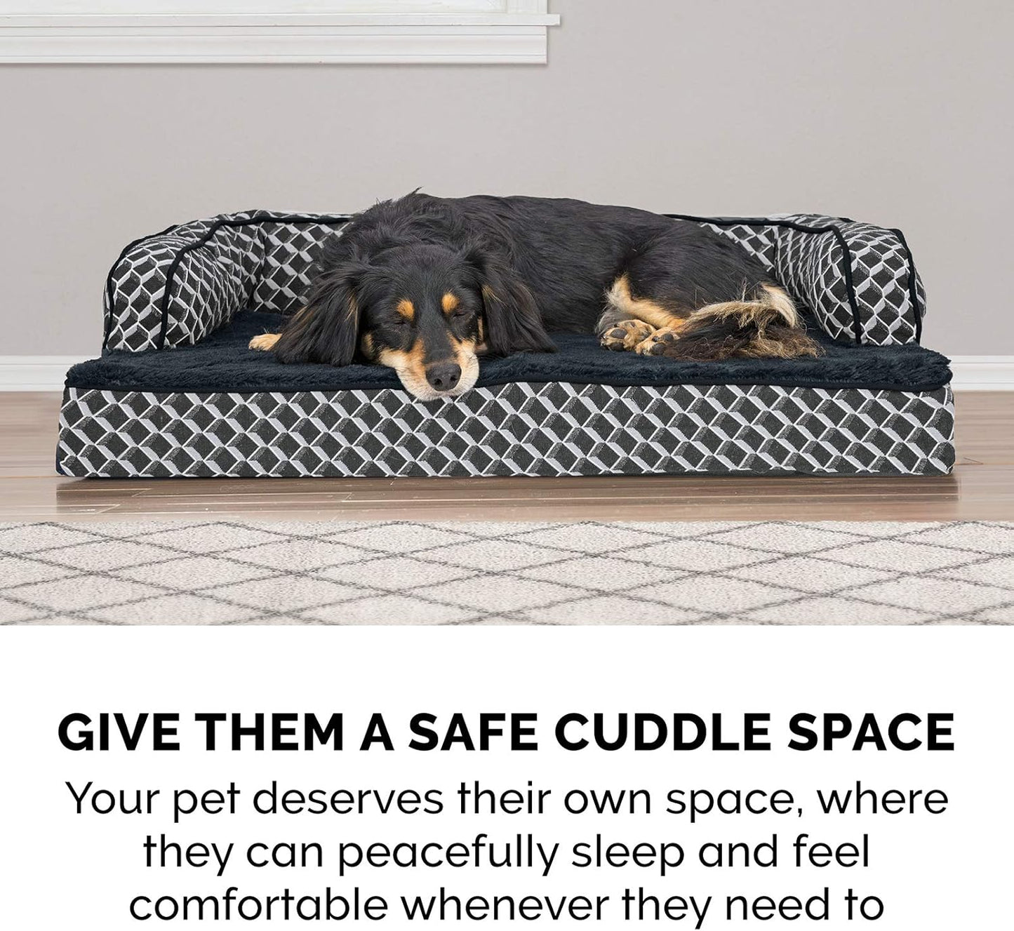 Furhaven Comfy Couch Plush & Décor Sofa-Style Egg Crate Orthopedic Foam Dog Bed - Diamond Gray, Small