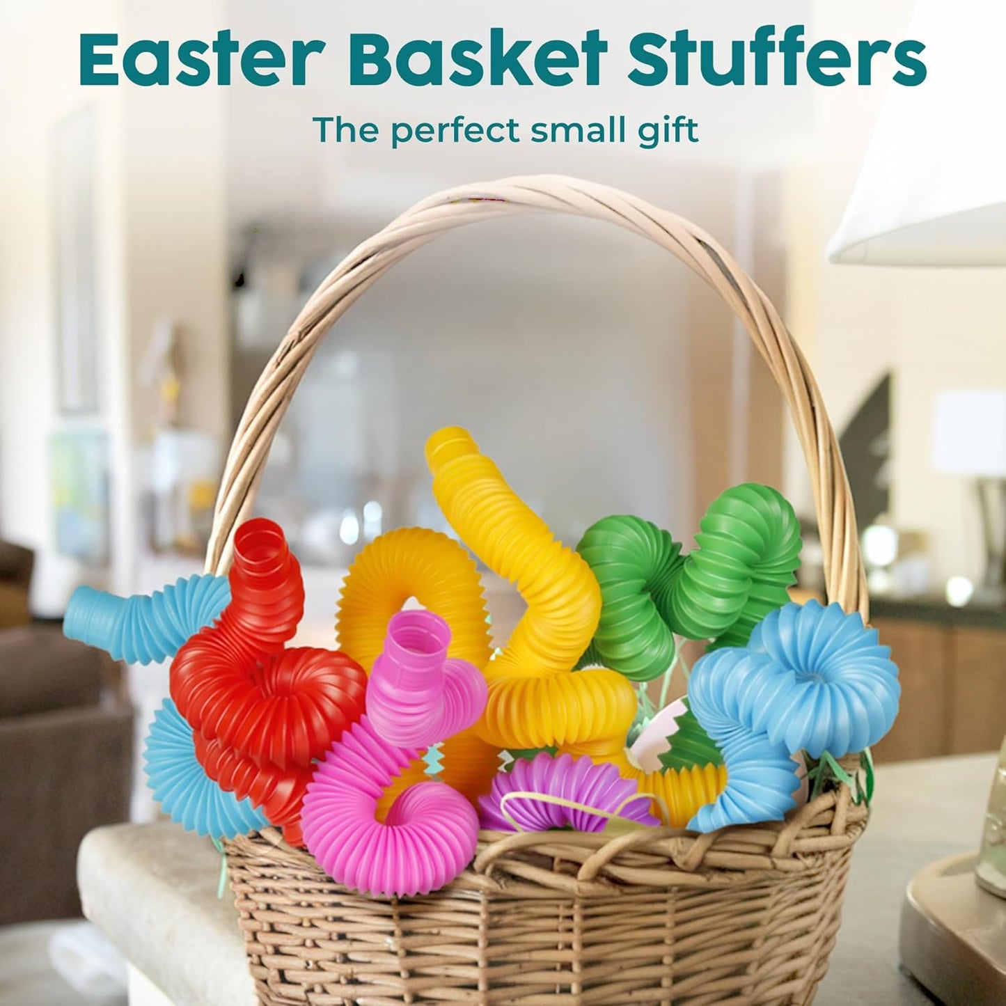 BUNMO Easter Basket Stuffers - Pop Tubes - Fidget Sensory Toys - Creative Learning - Hours of Fun for Kids - Easter Basket Stuffers for Toddler- Tons of Ways to Play - Non-Mouthable 3+ - 4 Pack Large