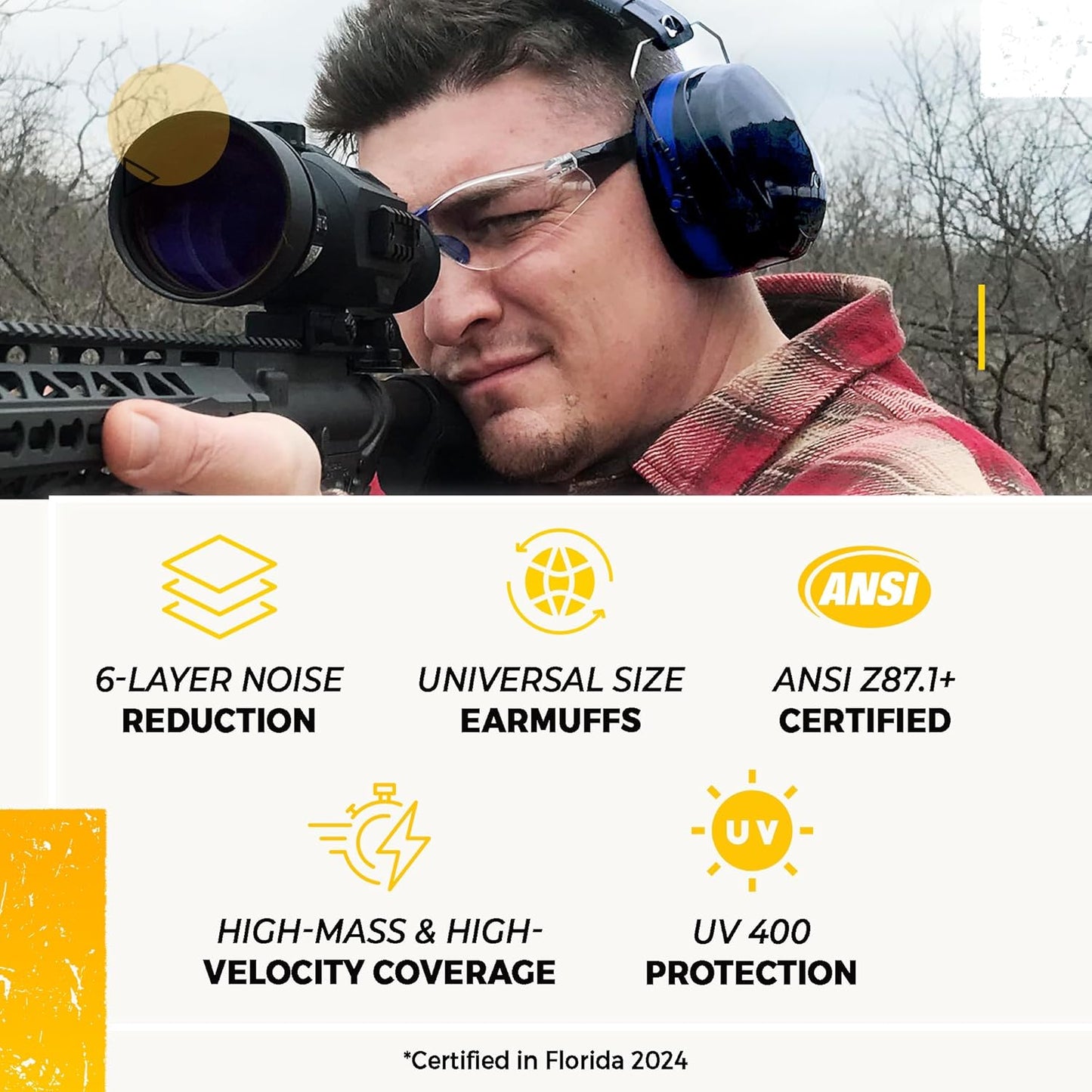 TradeSmart High-Performance Earmuffs for Shooting Range & Shooting Eye Protection Glasses + Firearm Confidence Course