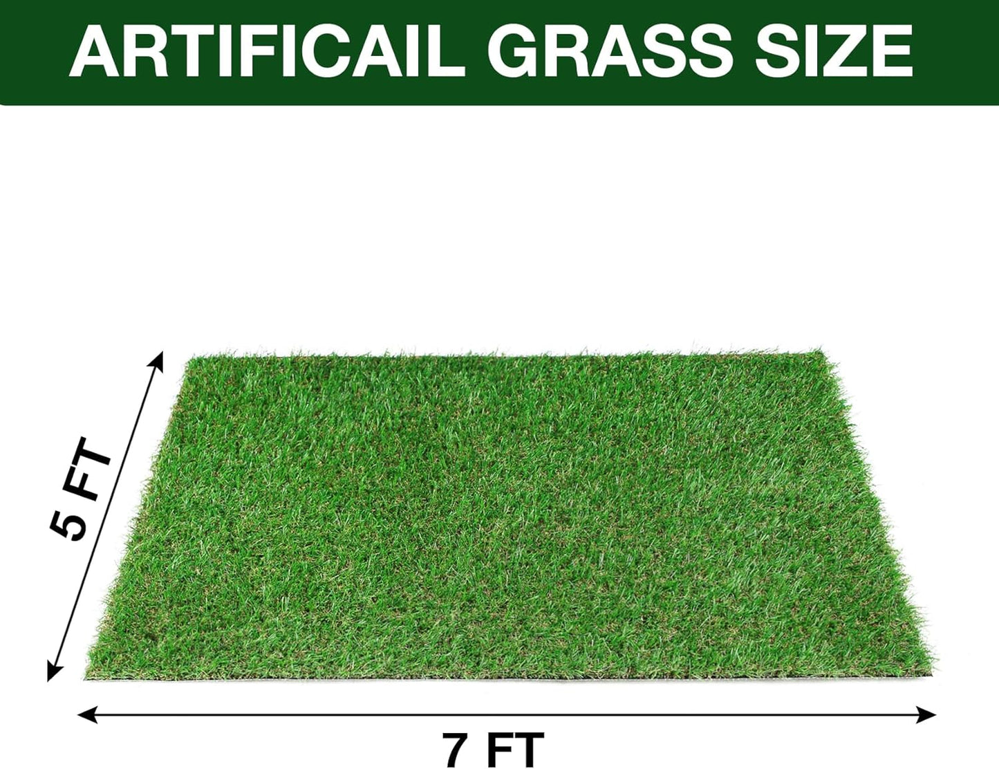 GLOBREEN Extra Large Artificial Grass for Dogs Potty Training, 5 FT X 7FT Realistic Fake Turf Pee Pad for Pets Outdoor Patio Balcony Use, Reusable Washable
