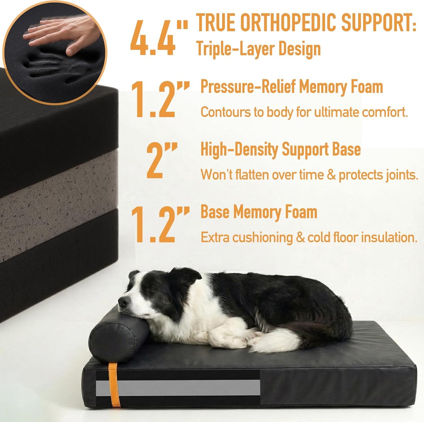 Orthopedic Dog Bed with 3 Interchangeable Covers (Leather, Plush, Plaid) – 4.4" Thick Waterproof Memory Foam Pet Mattress for Medium to Large Dogs up to 70lbs – 4-Season Washable Bundle
