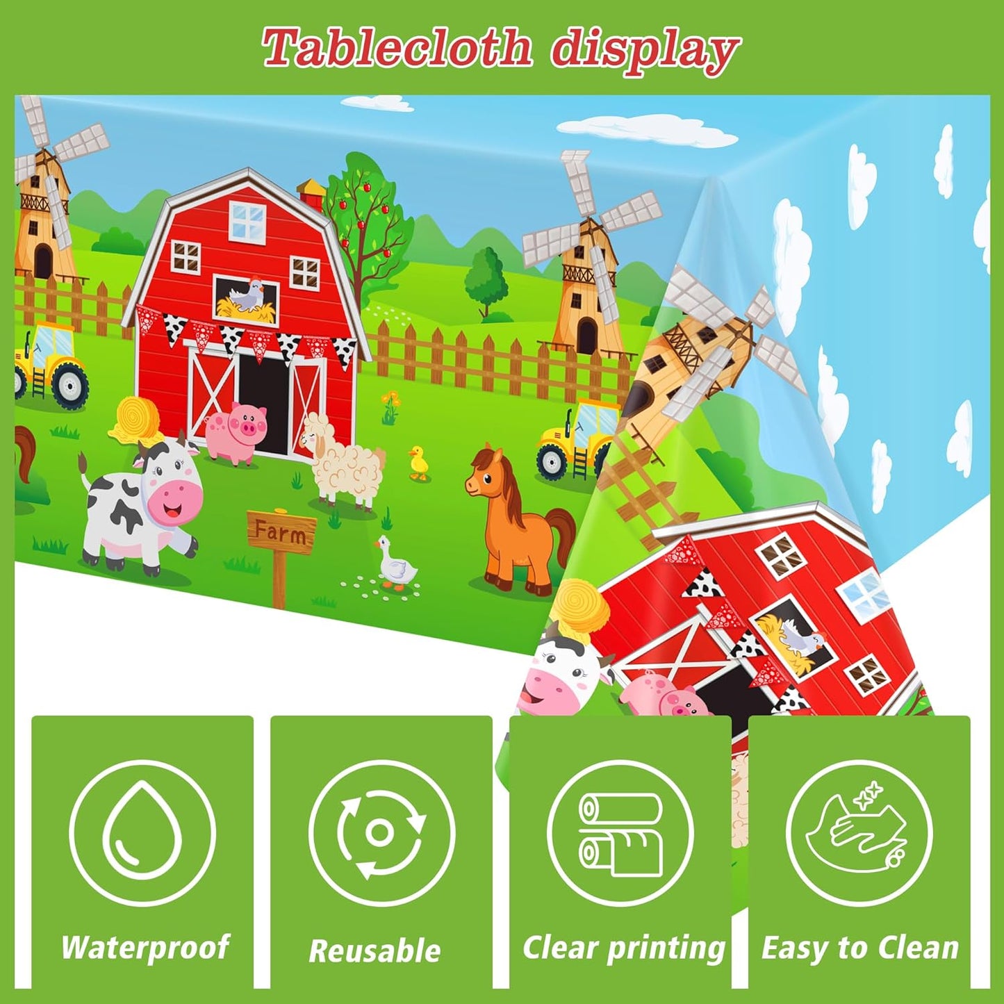 3Pack Farm Tablecloth Farm Animal Birthday Party Supplies Barnyard Themed Party Decorations Farm Birthday Decorations Rectangular Disposable Plastic Table Cover 108 X 54 Inch