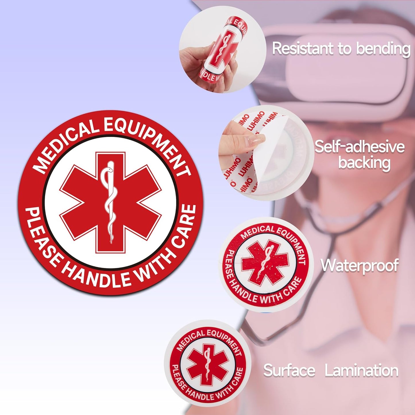 3PCS Medical Equipment Alert Luggage Sign Stickers, Waterproof Durable Fragile Medical Equipment Inside/Handle with Care Lables for Medical Supplies,Luggage, Cases, Boxes 3.9''X3.9''