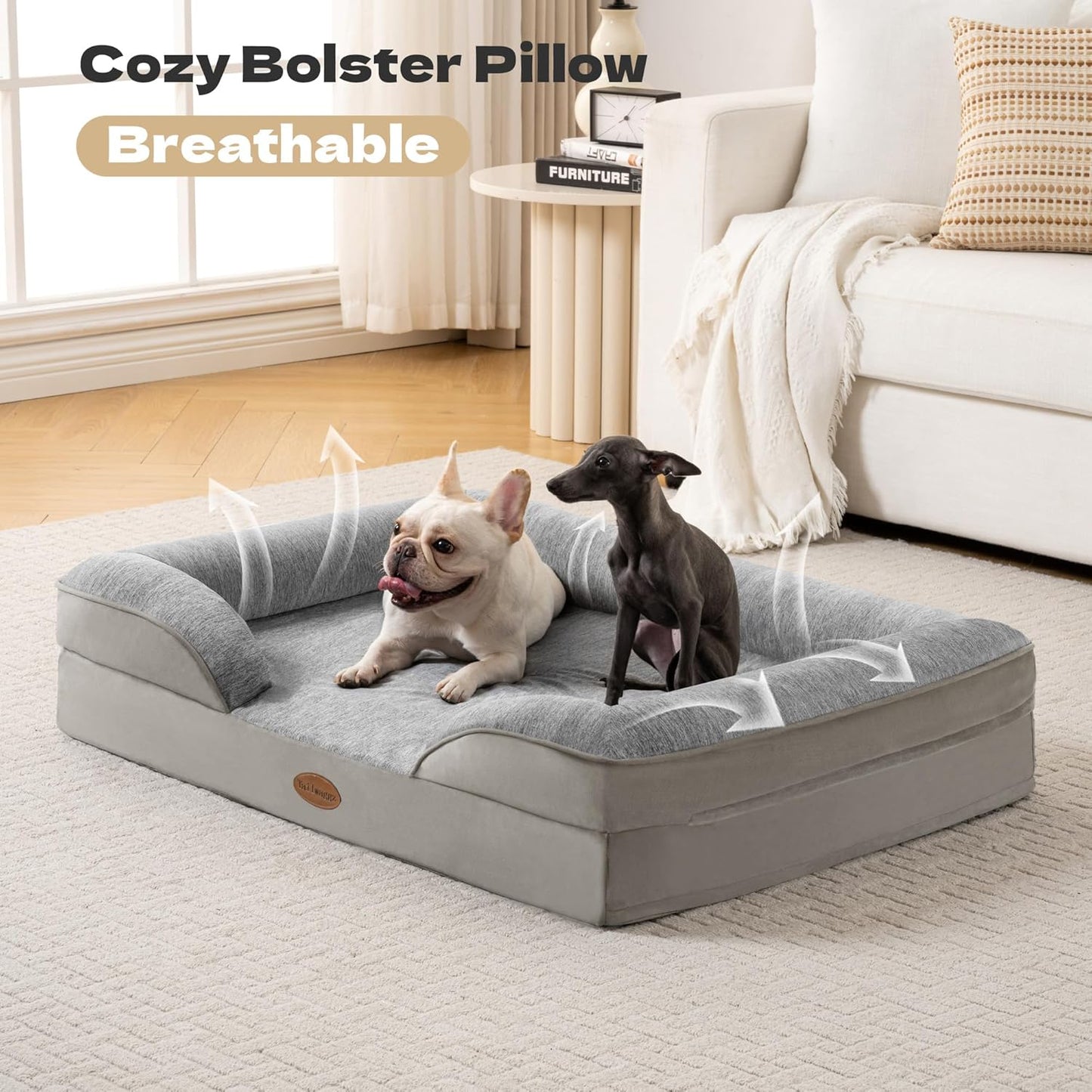 Pet Bed for Large Dogs and Cats, Waterproof Orthopedic Dog Sofa Bed, Supportive Foam Pet Couch Bed with Washable Removable Cover, Waterproof Lining and Nonskid Bottom(Medium, Grey)