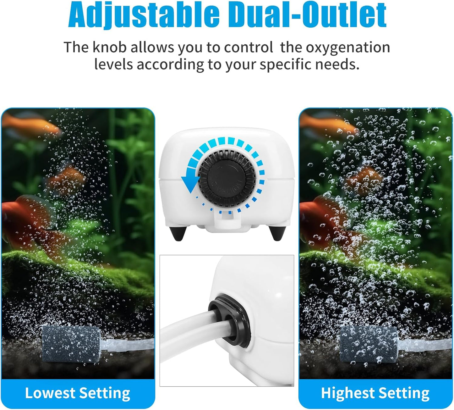 AQUANEAT Aquarium Air Pump for 20-210 Gallon Tank, Fish Air Bubbler, Hydroponic Oxygen Aerator with Stones, Airline Tubing, Check Valves