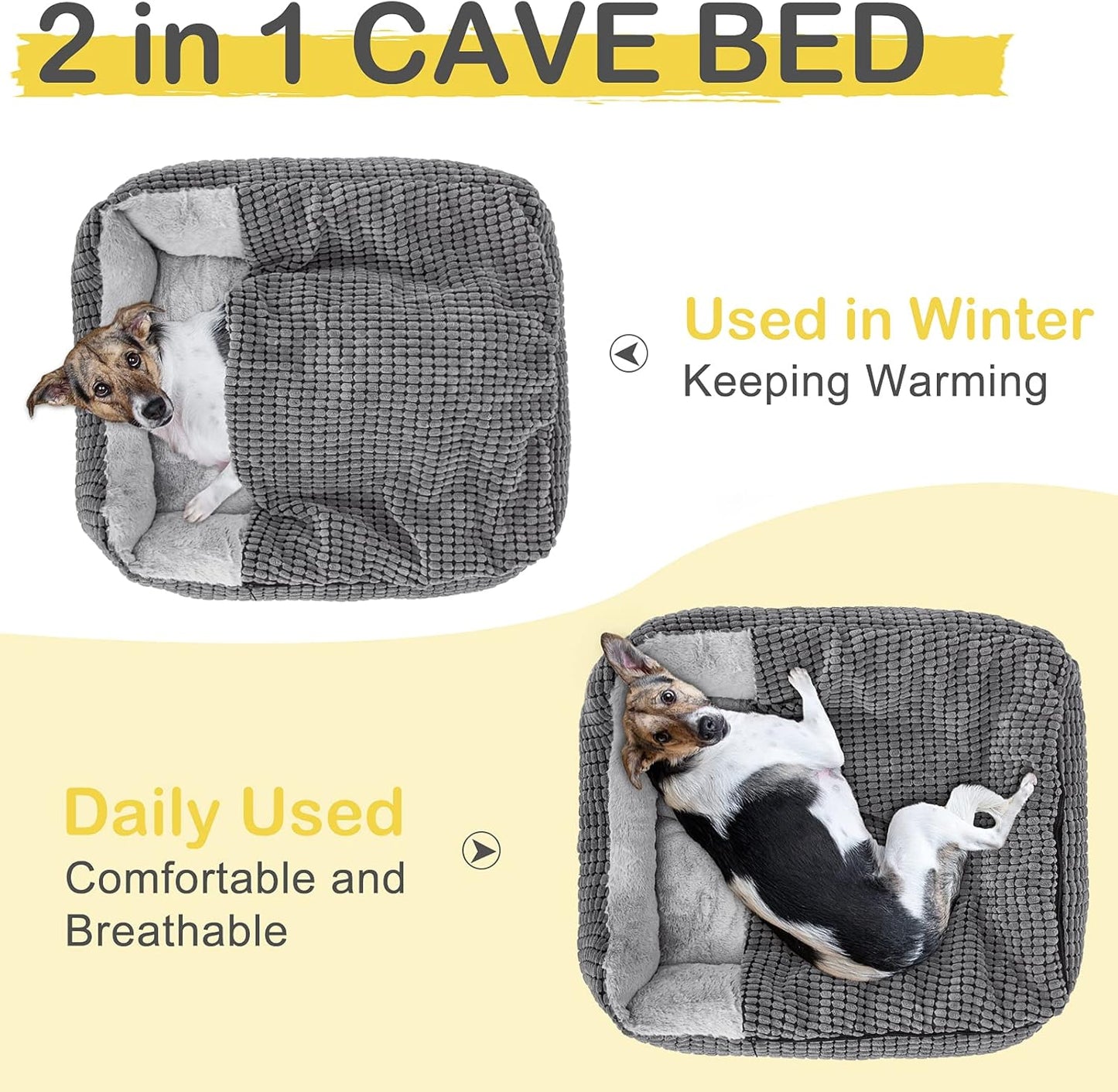 GASUR Dog Beds for Large Medium Small Dogs, Rectangle Cave Hooded Blanket Puppy Bed, Luxury Anti-Anxiety Orthopedic Cat Beds for Indoor Cats, Warmth and Machine Washable (35 inches, Grey)