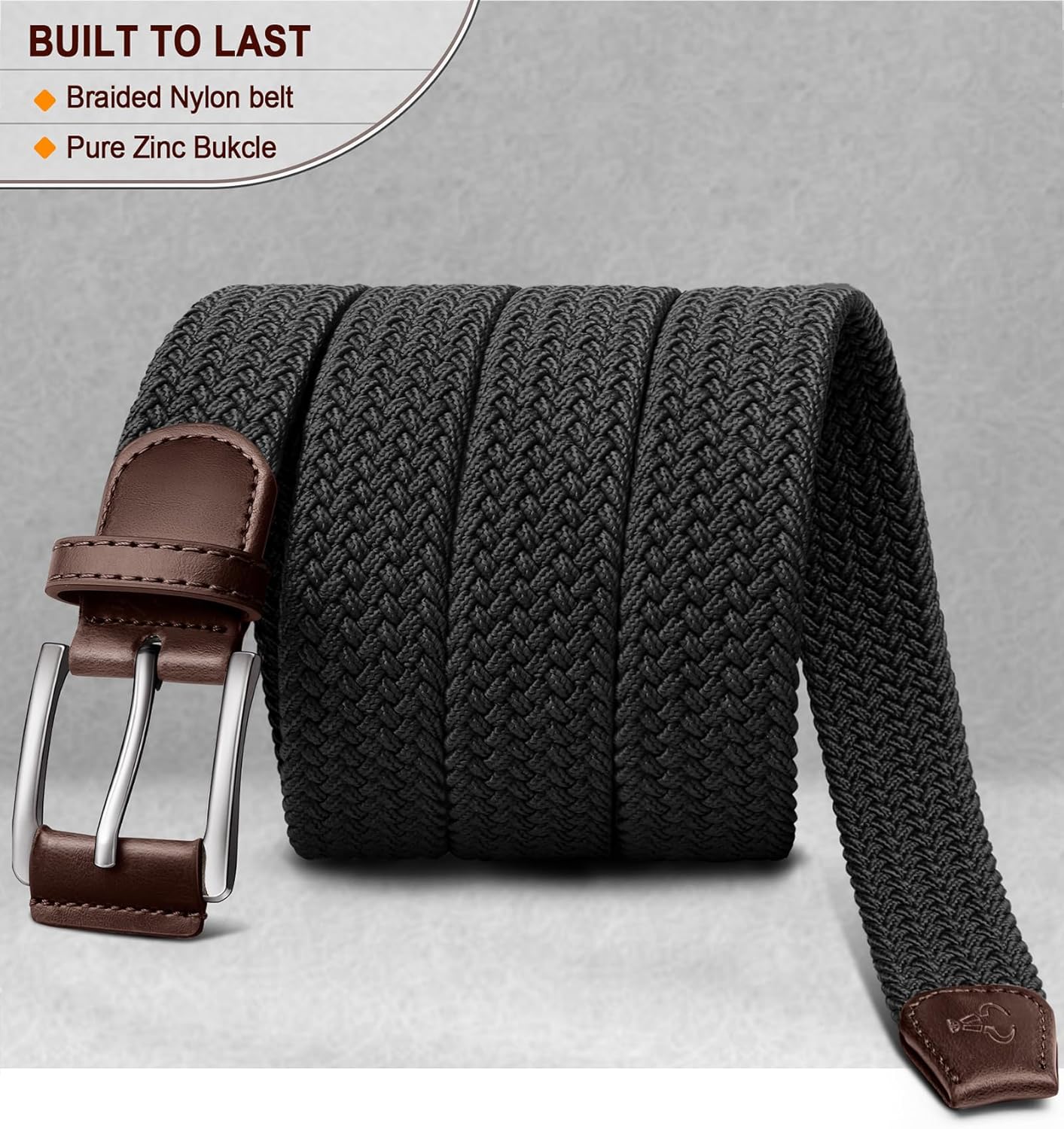 BULLIANT Belt for Men 2Pack,Mens Gift Stretch Braided Web Belt Elastic for Casual Golf Jeans,1 3/8"