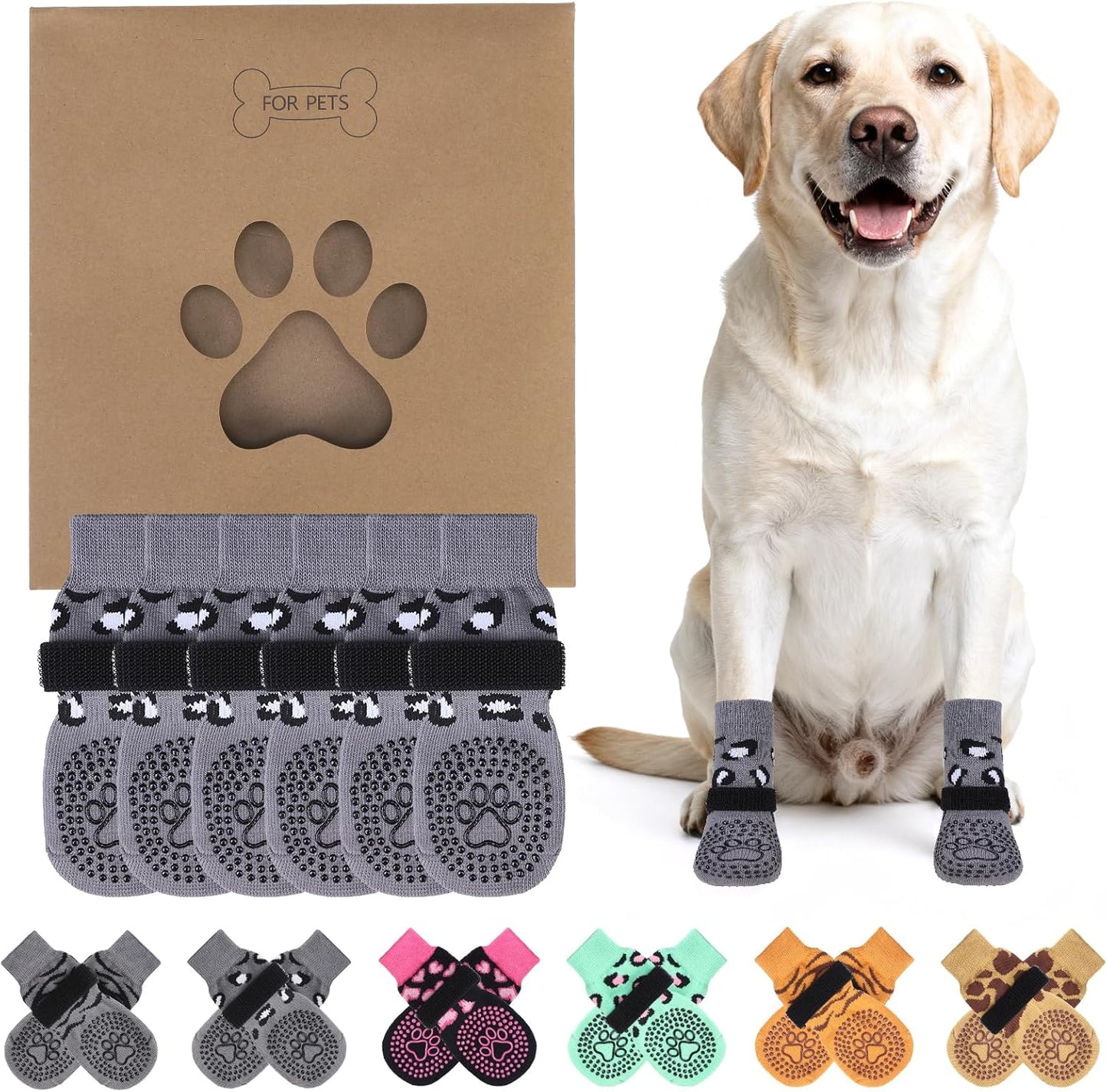 KOOLTAIL Anti Slip Dog Socks for Hot/Cold Pavement to Prevent Licking Paws, Paw Protector&Dog Boots with Grippers for Hardwood Floors,Traction Control No Twist Booties for Small Medium Large Dogs M