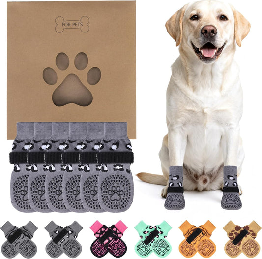 KOOLTAIL Anti Slip Dog Socks for Hot/Cold Pavement to Prevent Licking Paws, Paw Protector&Dog Boots with Grippers for Hardwood Floors,Traction Control No Twist Booties for Small Medium Large Dogs M