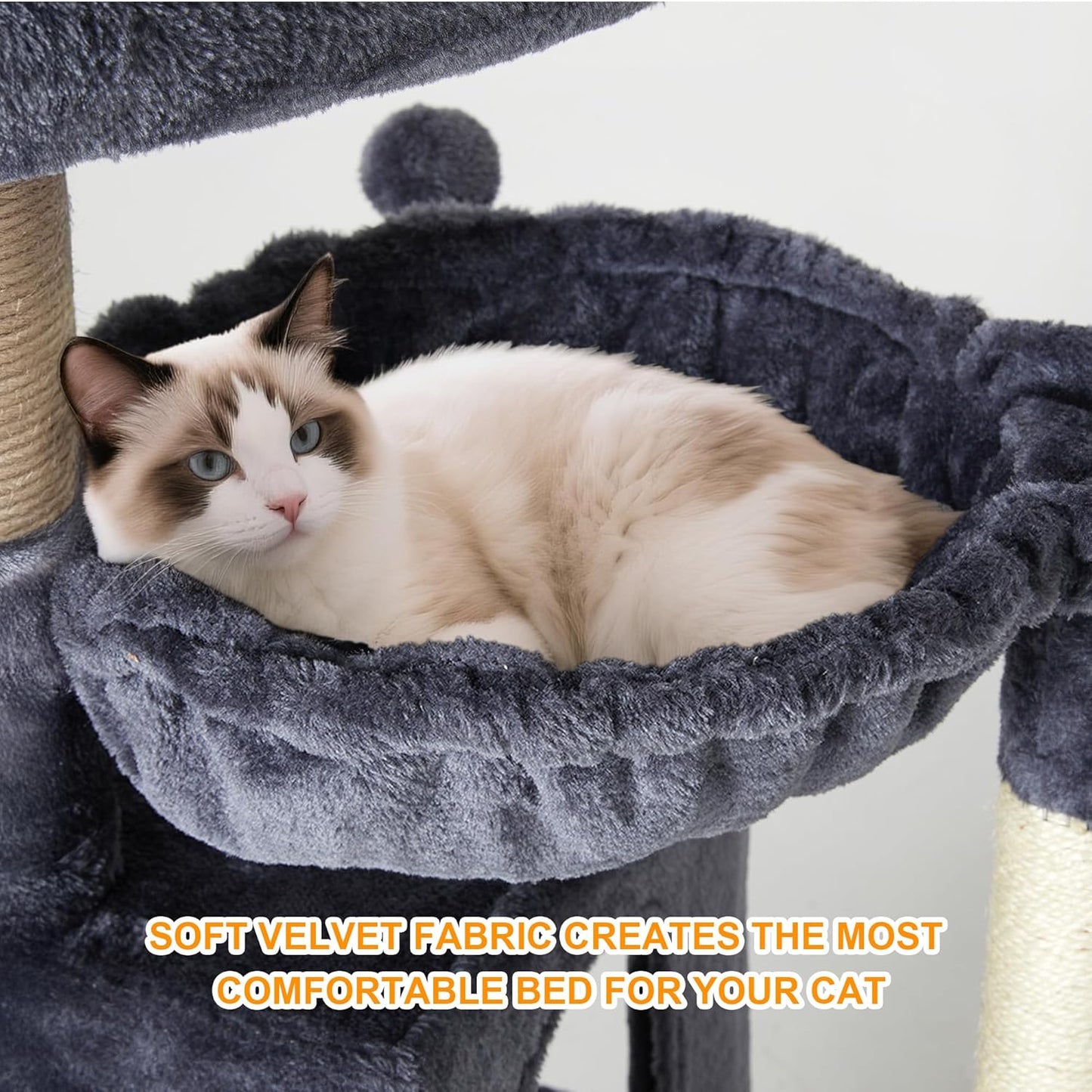 37-inch Cat Tree Tower with Multi-Level Cat Condo, Scratching Posts,2-Door Cat Cave,Grey