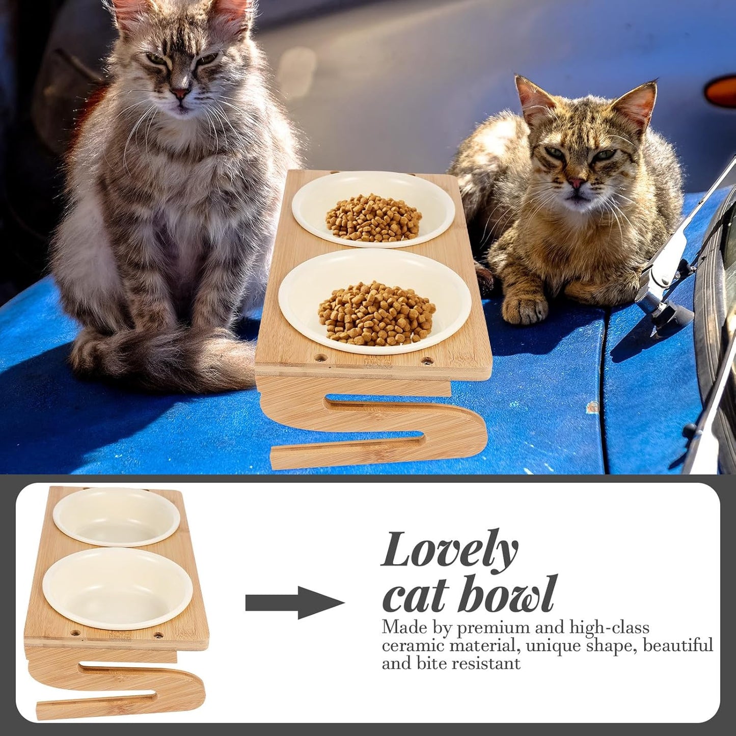 Milisten Ceramic Cat Bowls with Elevated Stand, 15cm Diameter 600ml Capacity, Anti-Slip Raised Pet Feeding Dish for Household Cats and Small Dogs