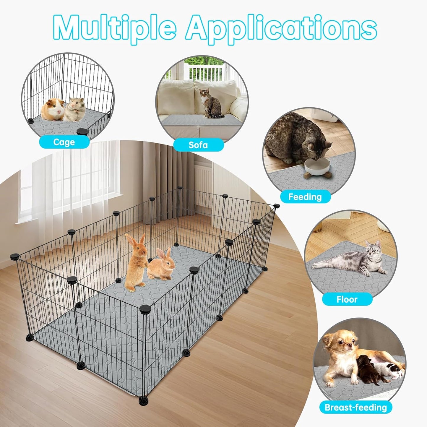 PAWCHIE Guinea Pig Cage Liners, Washable Guinea Pig Bedding for Midwest Cage 2 Pack 47"X24", Reusable Anti Slip Waterproof, Absorbent Guinea Pig Pee Pad for Small Animal, Rabbit, Bunny, Chinchilla