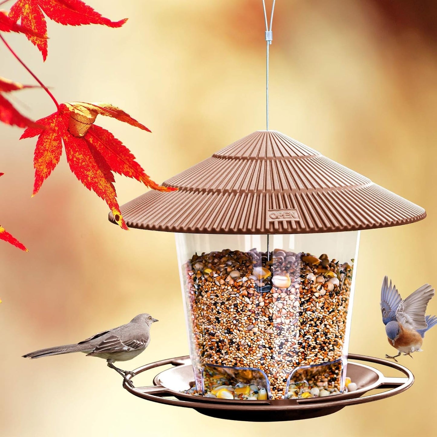 Bird Feeder Outdoor Hanging for Wild Bird Seed, Brown