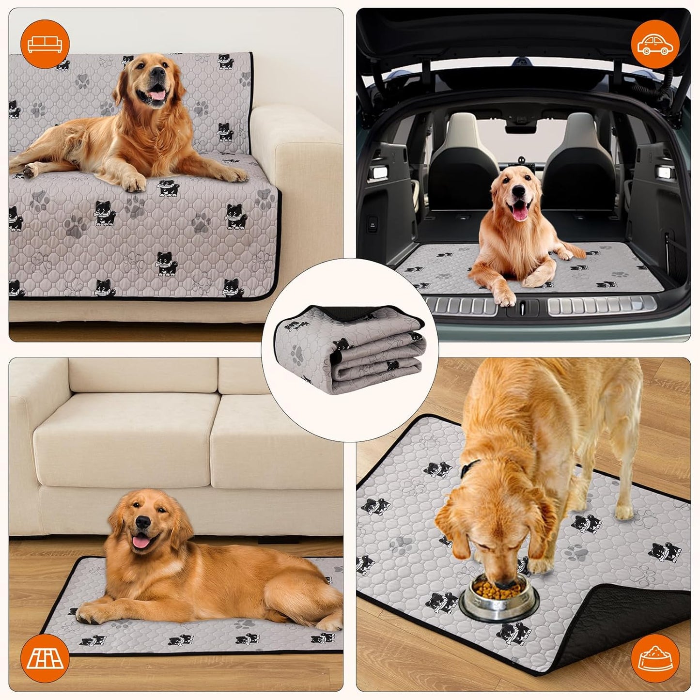 ele ELEOPTION Waterproof Dog Bed Blanket Cover Washable Printed Extra Large Pee Pads for Dogs Reusable Absorbent Puppy Pet Pee Pads for Sofa, Bed, Couch,Crate 72x 72inch