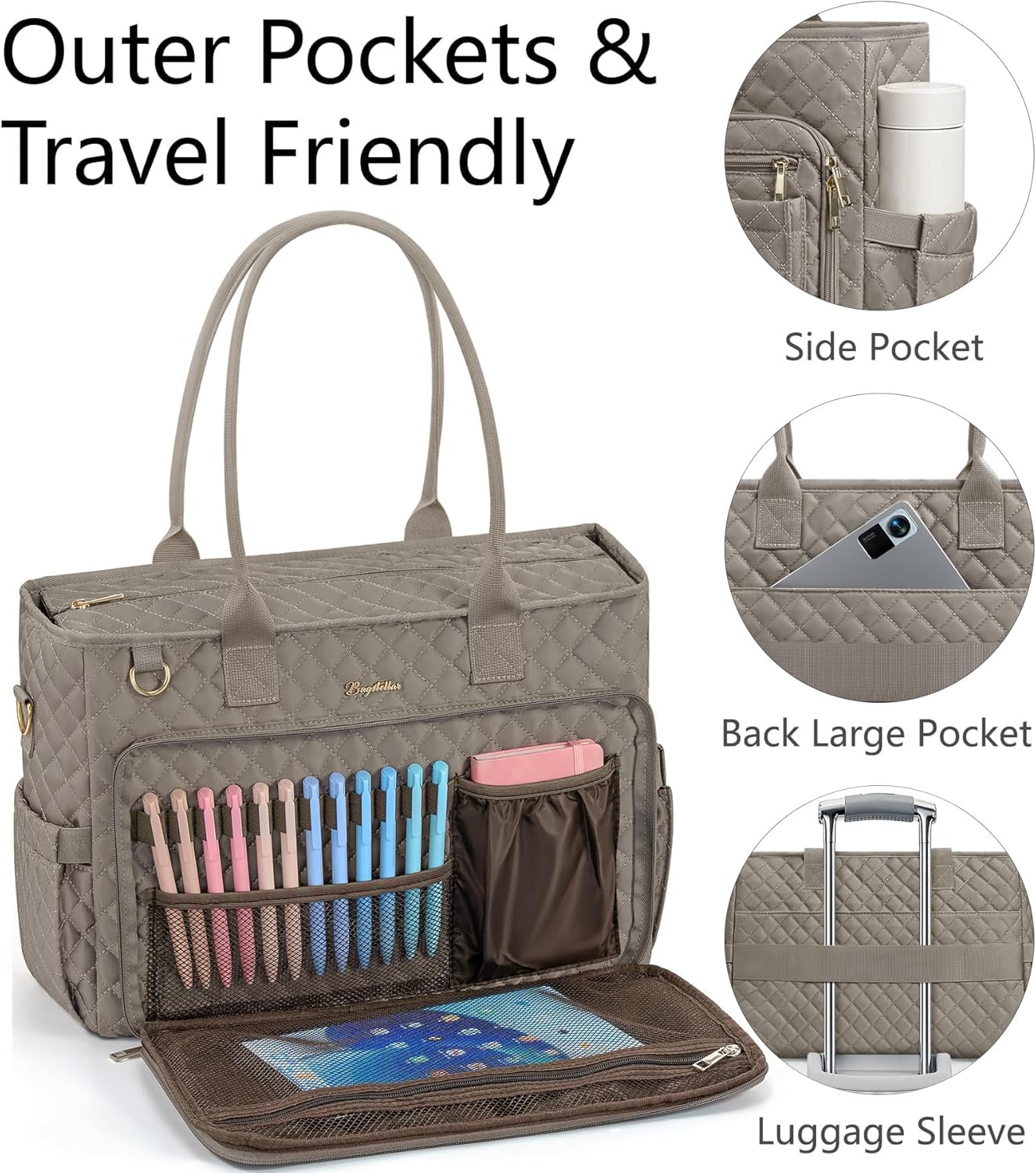 Teacher Bags for Women, 15.6 inch Laptop Work Tote Bag Quilted Nurse Bible Computer Shoulder Bag for School Travel | Dream Tote Work Bag, with 40oz Cup Holder, Insulated Pocket, Zipper & Strap, Office Briefcase, Ideal Gift for Women