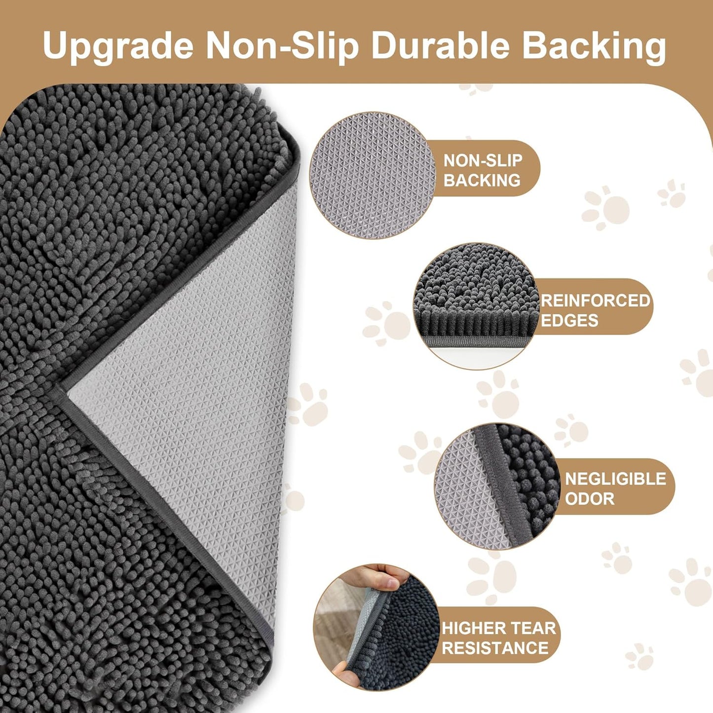Amyracel Absorbent Dog Door Mat for Muddy Paws, 60" x 30" Non Slip Washable Door Mat Indoor Entrance, Quick Dry Chenille Pet Entry Rugs for Entryway Indoor, Grey