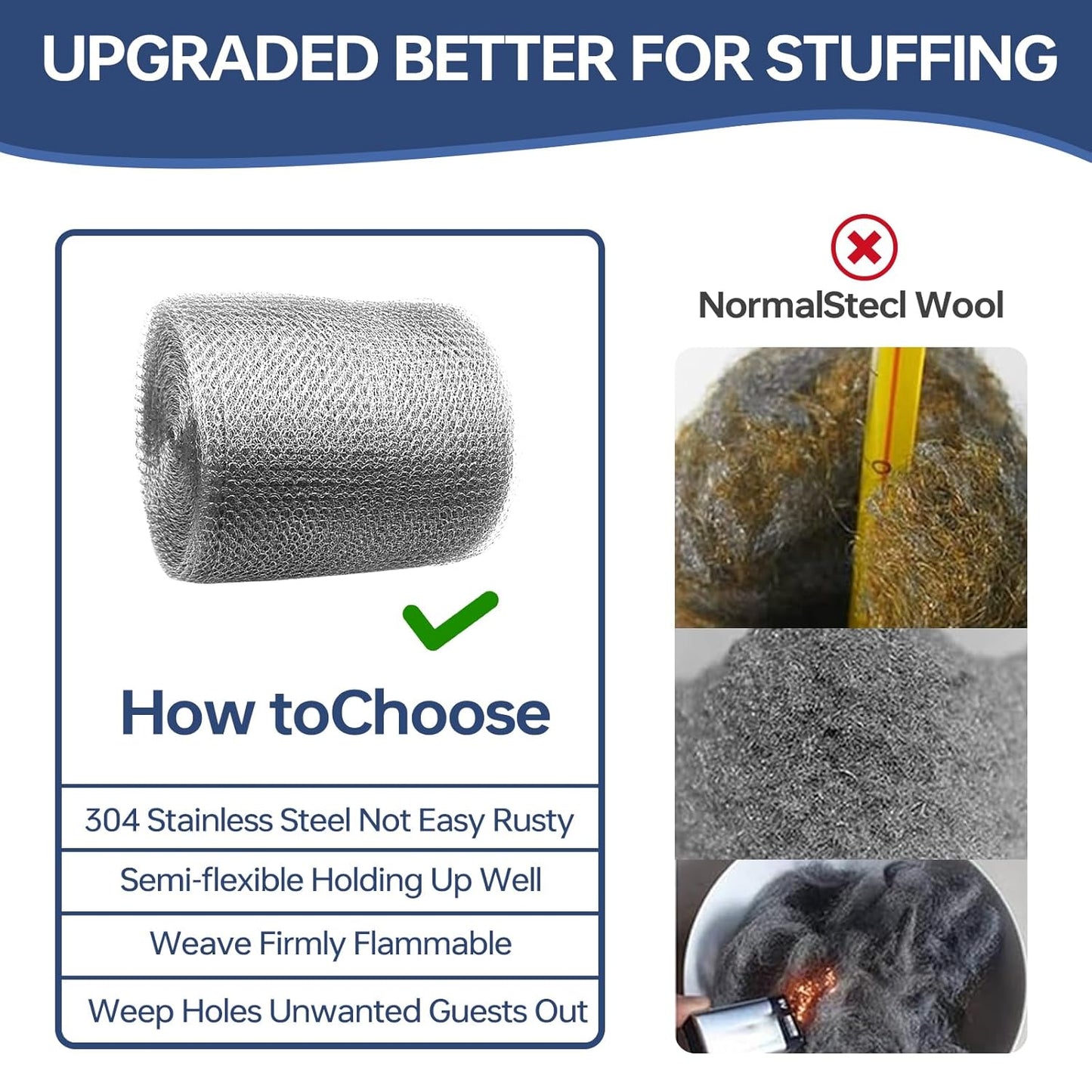 Wire Mesh Hole Fill Fabric 5” X 36 Ft, Wire Mesh for Mice Control DIY and Garden House, 304 Stainless Steel Gap Hole Blocker, Flexible Stretchy Hardware Cloth