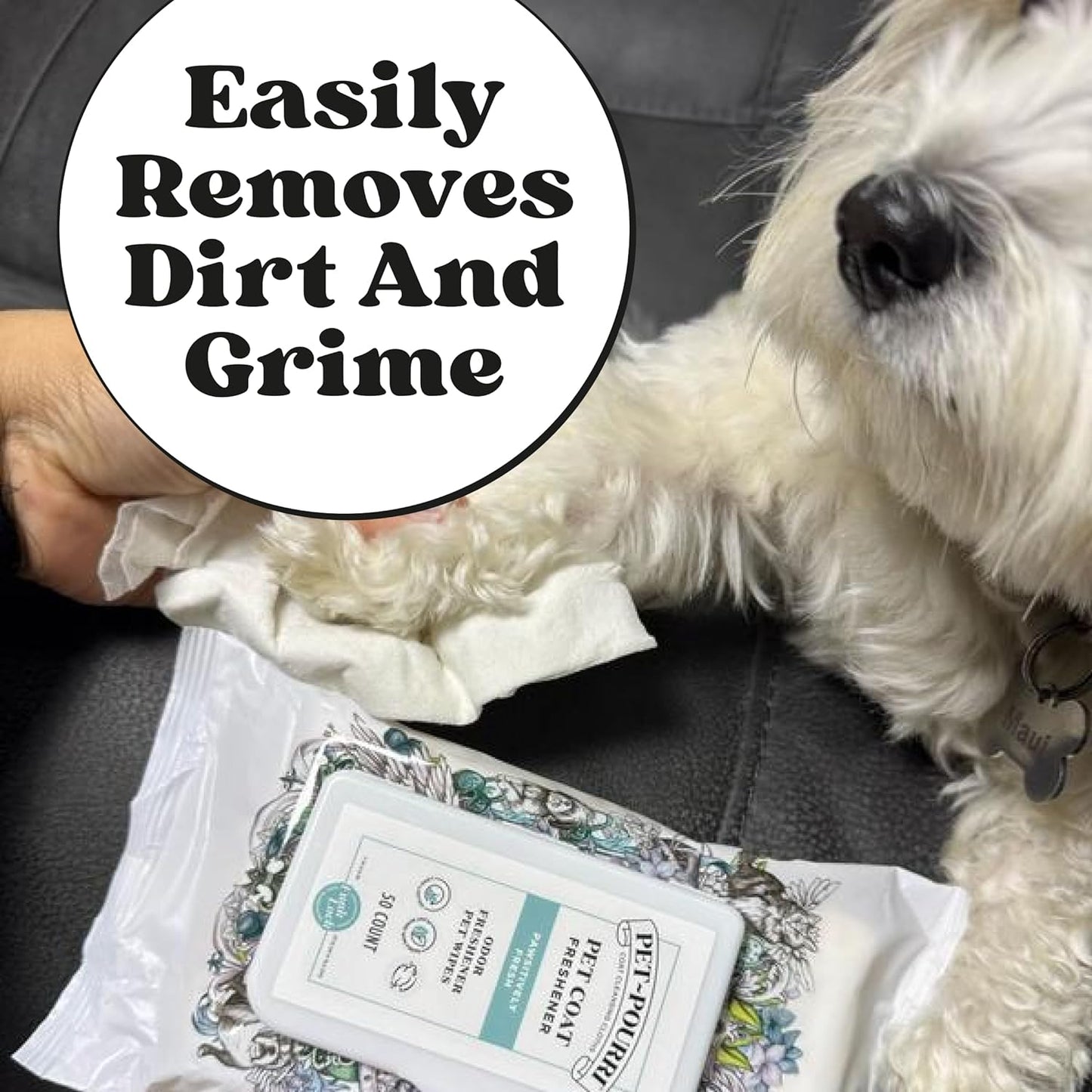 Poo-Pourri Pawsitively Fresh Deodorizing Pet Wipes – Quick Cleaning Wipes for Dogs & Cats – Plant Based Ingredients – Vet Recommended – Cleaner Odor Remover Wipes for Paw, Fur & Skin Soothing