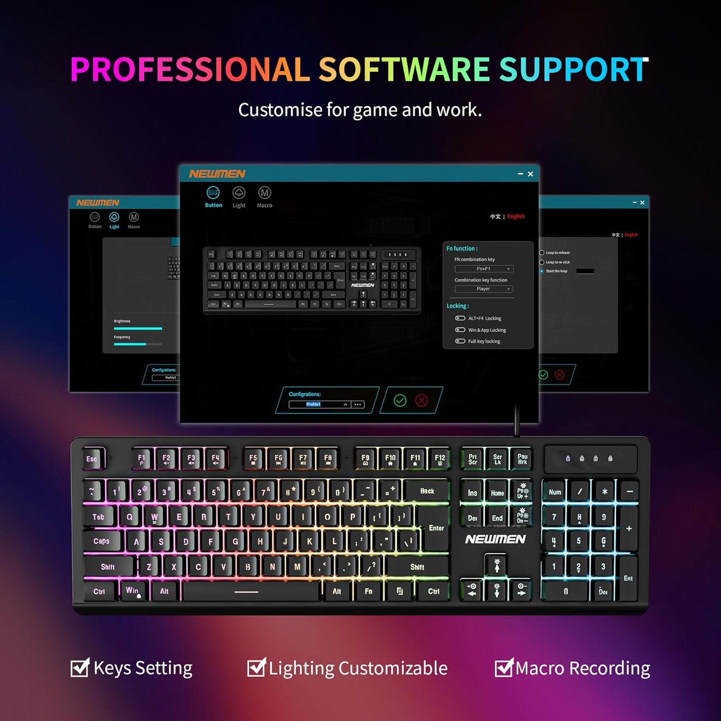 Newmen GM104 Wired Gaming Keyboard and Mouse Combo,USB RGB Backlit Mechanical Feel 26-Key Anti-Ghosting Computer Gaming Keyboards,Colorful Breathing Backlit Gaming Mouse,for PC Gamer Office,Black