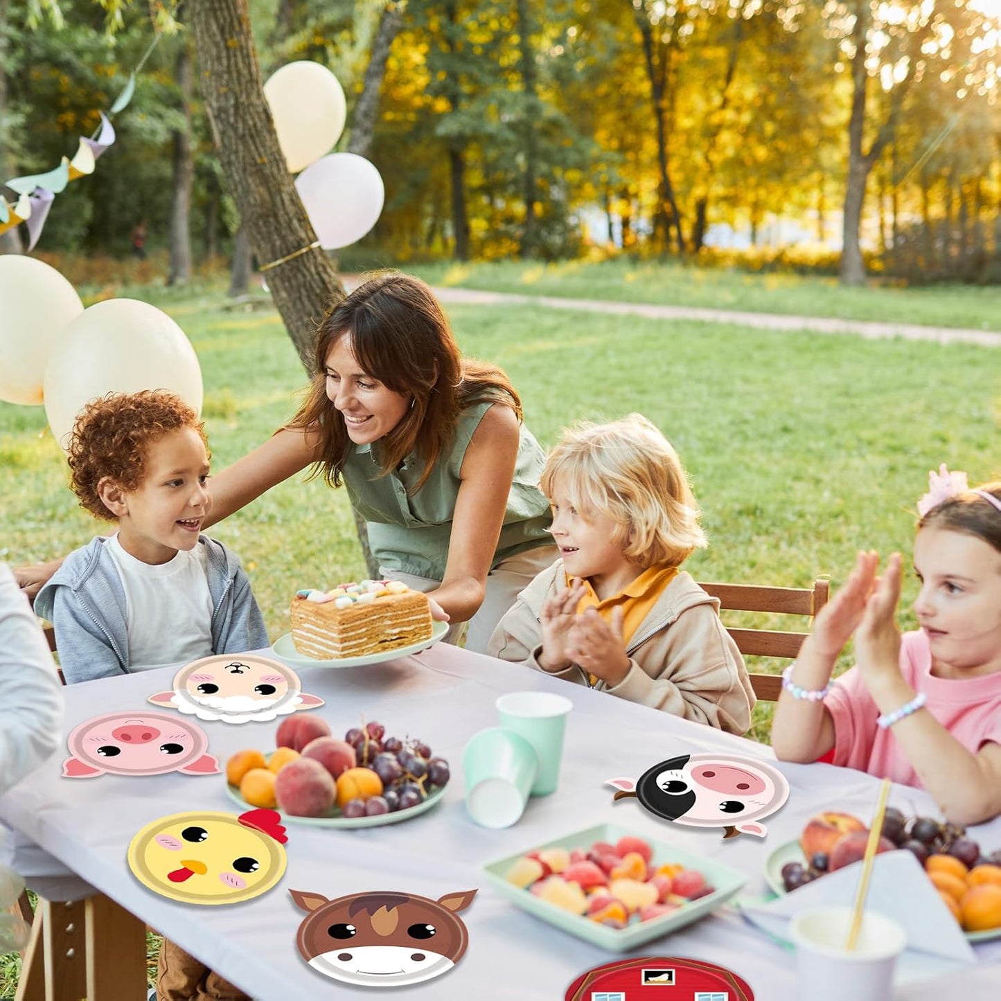 48Pcs Farm Animal Birthday Party Paper Plates Farm Birthday Decorations Chicken Pig Cow Sheep Horse Disposable Plates for Kids Baby Shower Animals Party Supplies