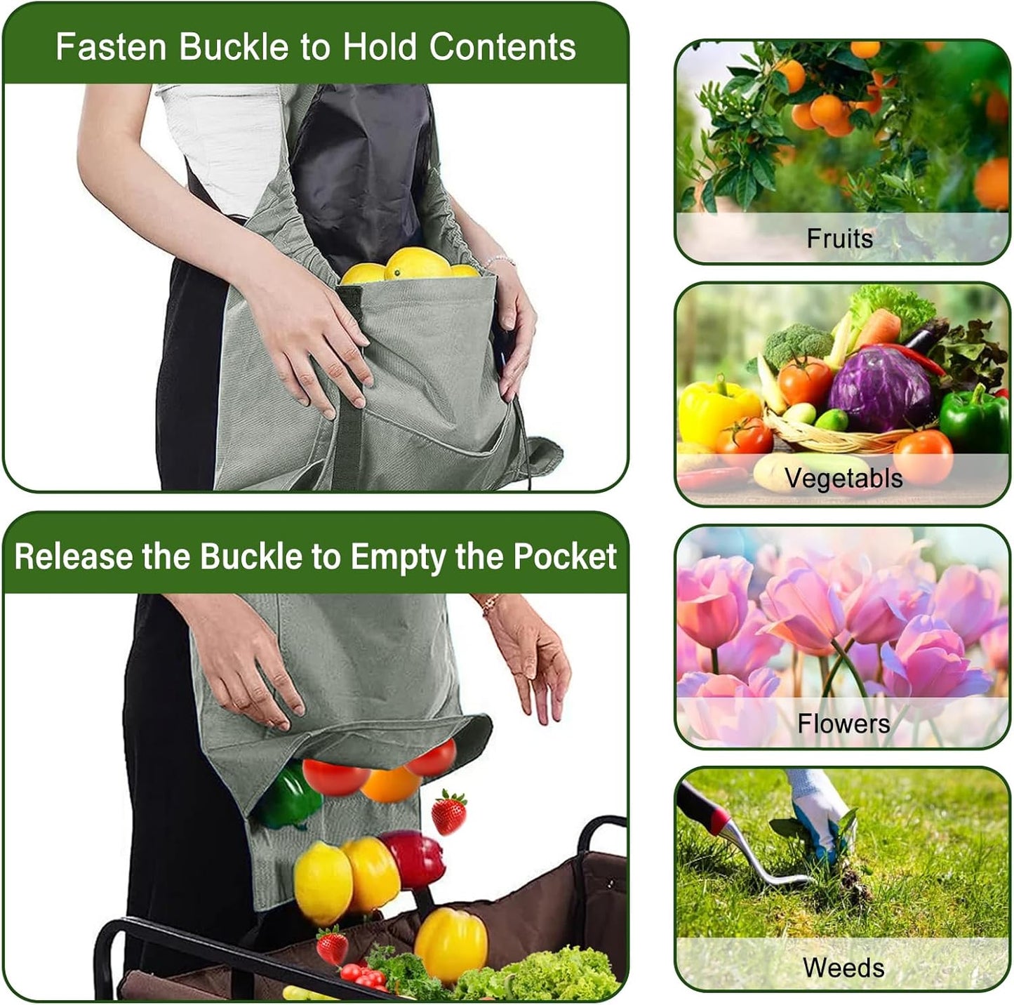 Gardening Apron, Garden Apron with Pockets for Women and Men, Farm Apron for Harvesting Picking Weeding