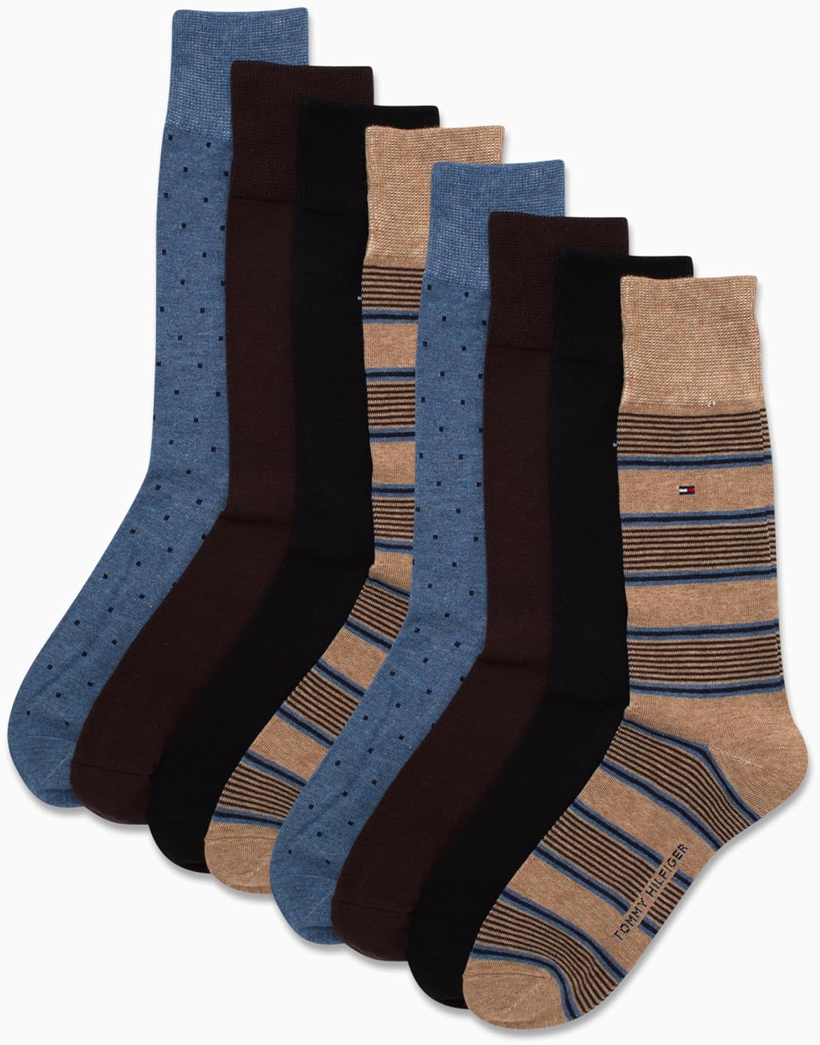 Tommy Hilfiger Mens Dress Socks - 8 Pack Lightweight Casual and Formal Everyday Crew Work Socks for Men with Reinforced Heel