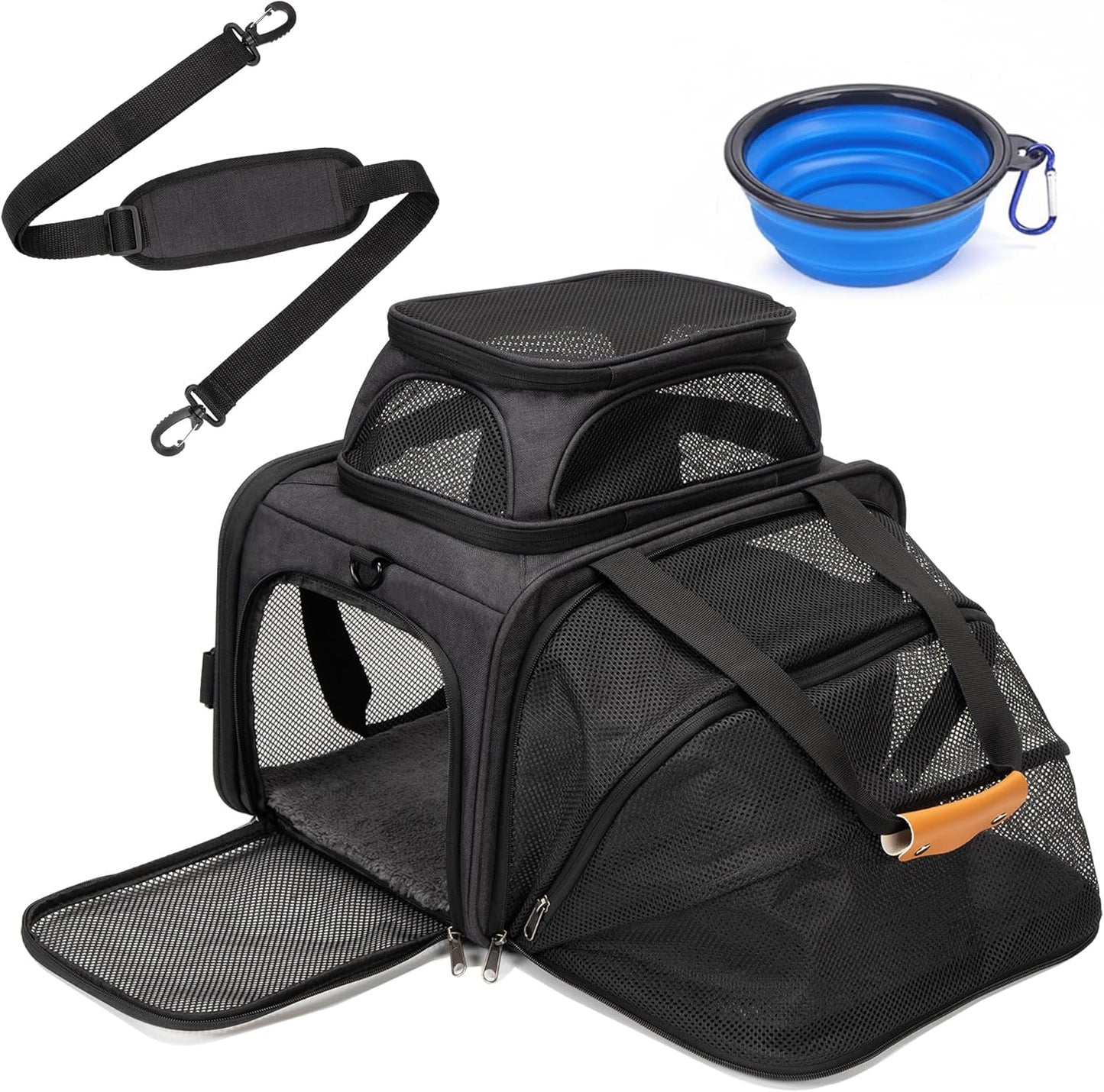 Expandable Pet Carrier Bag - Airline-Approved, Breathable Mesh, Secure Zippers, Padded Handle & Multi-Pockets (Dark Grey)