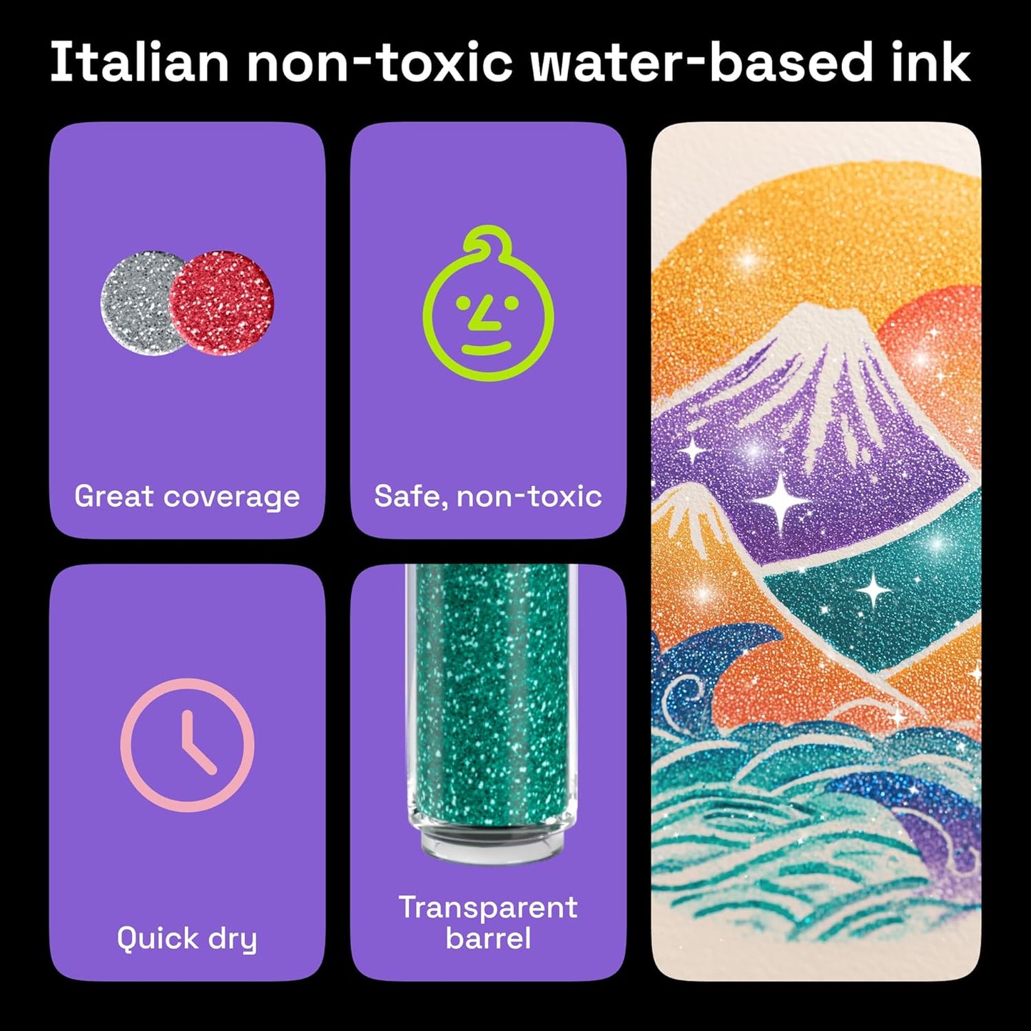 ARTISTRO 12 Glitter Paint Pens for Glass Marking, Rock Painting, Ceramic, Wood, Fabric, Scrapbooking, DIY Craft Making, Coloring - Acrylic Paint Markers Extra-Fine Tip 0.7mm
