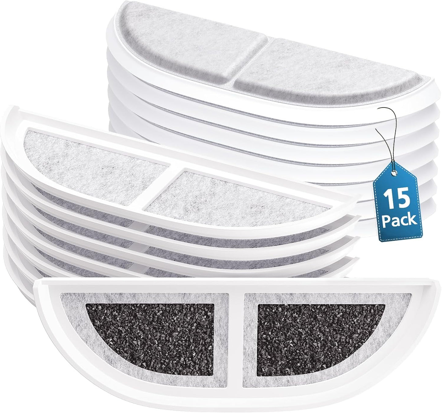 15-Pack Cat Water Fountain Filters Compatible with eufy Stainless Steel Pet Fountain 3L/105oz, Pet Water Fountain Filter with Triple Filtration System for Cats and Dogs