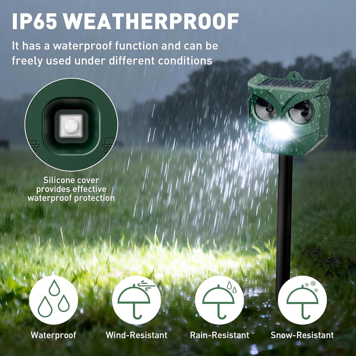 Ultrasonic Animal Repeller with LED Strobe Lights - Outdoor Solar Powered for Squirrels, Deer, Raccoons, Rabbits, Skunks, Cats, Dogs - Protects Garden, Yard, Lawn, Farm & Crops
