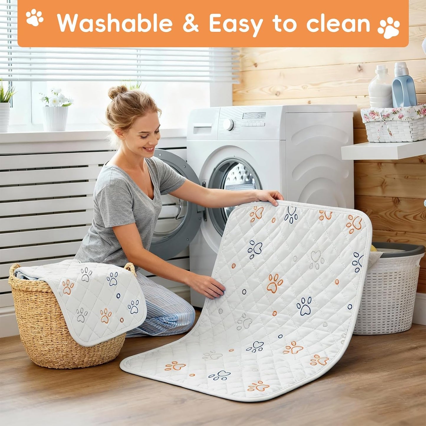 Washable Pee Pads for Dogs 2 Packs Reusable Absorbent Leackproof Puppy Pads Non-Slip for Puppy Playpen, Crate, Whelping Box, Potty Training 18x24