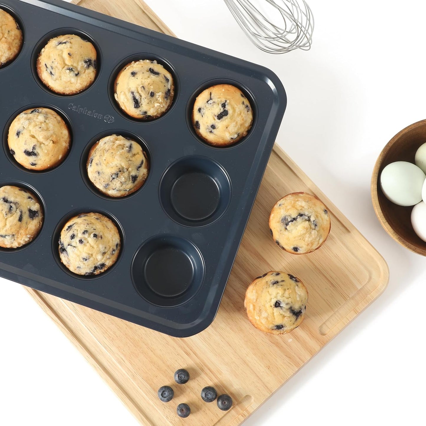 Calphalon Legacy 10-Piece Nonstick Bakeware Set, PFA-Free Nonstick Coating, Oven Safe, Includes Sheet Pans, Muffin Pan, Round Cake Pans, Loaf Pan and Cooling Rack, Navy Blue