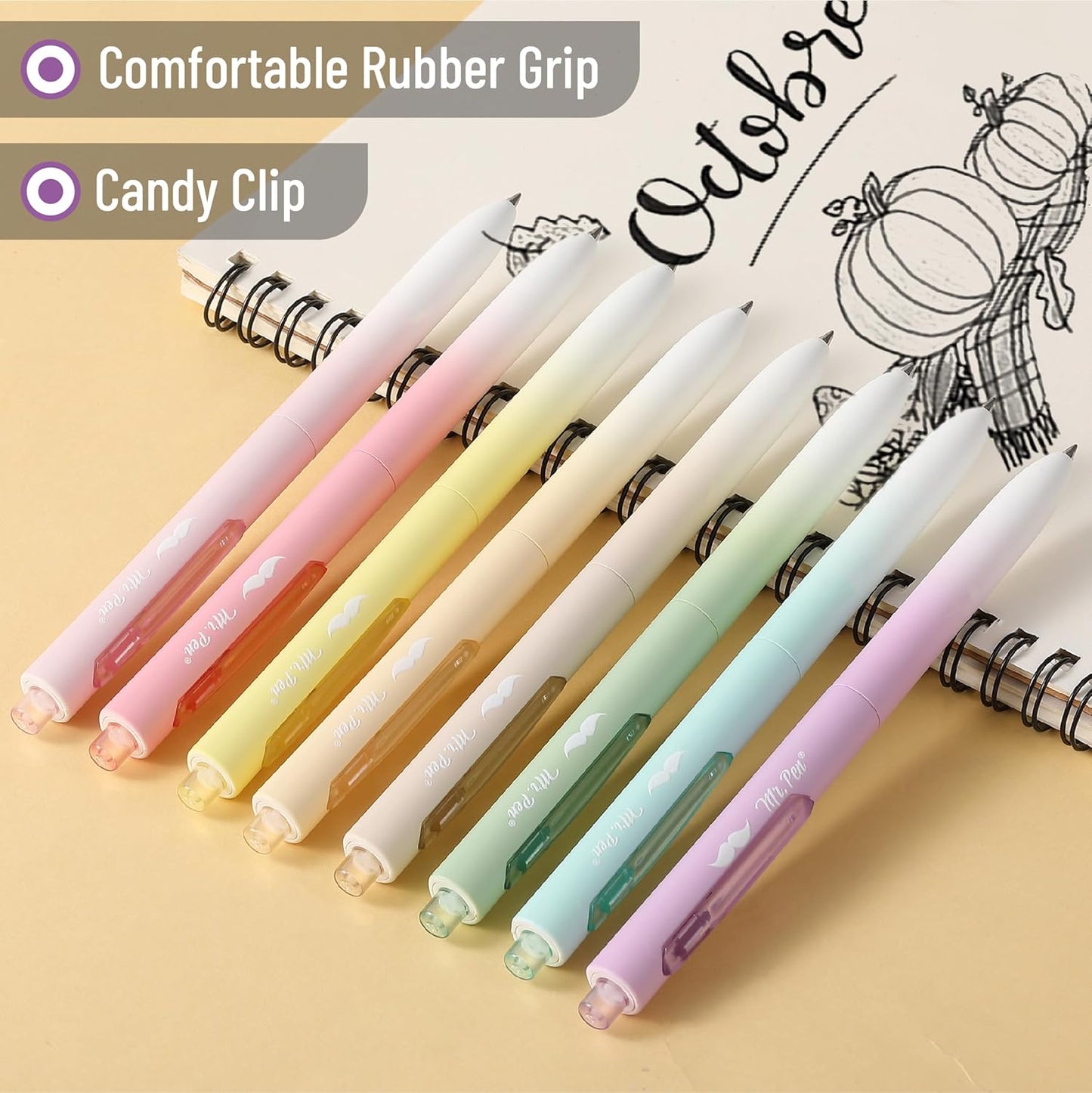 Mr. Pen- Retractable Gel Pens, 8 Pack, Black Ink, Pastel Barrel Gel Pens, Gel Pen Fine Point 0.5mm