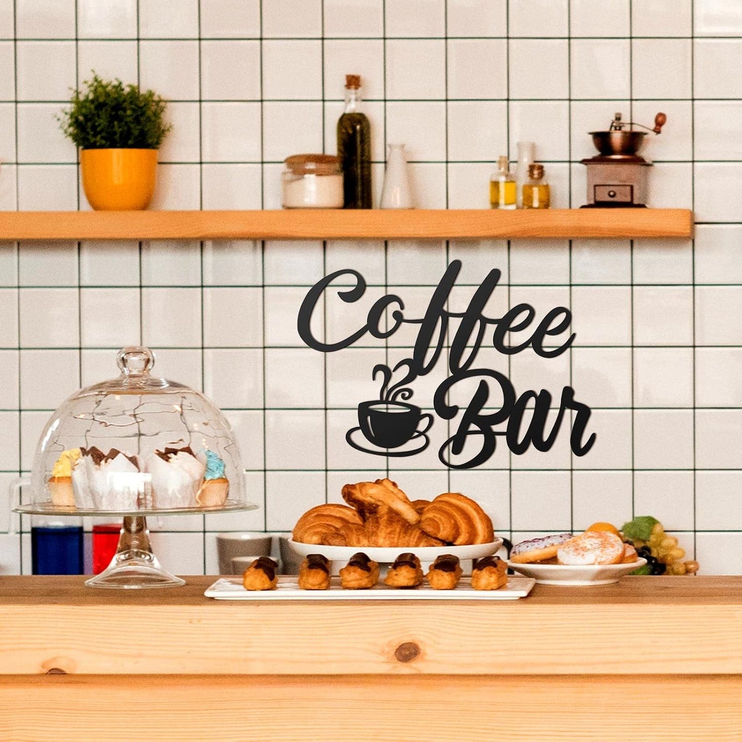 Shimeyao Coffee Bar Accessories Coffee Bar Sign for Wall Metal Rustic Hanging Wall Art Vintage Black Cup Letter Sign for Cafe Home Office Kitchen