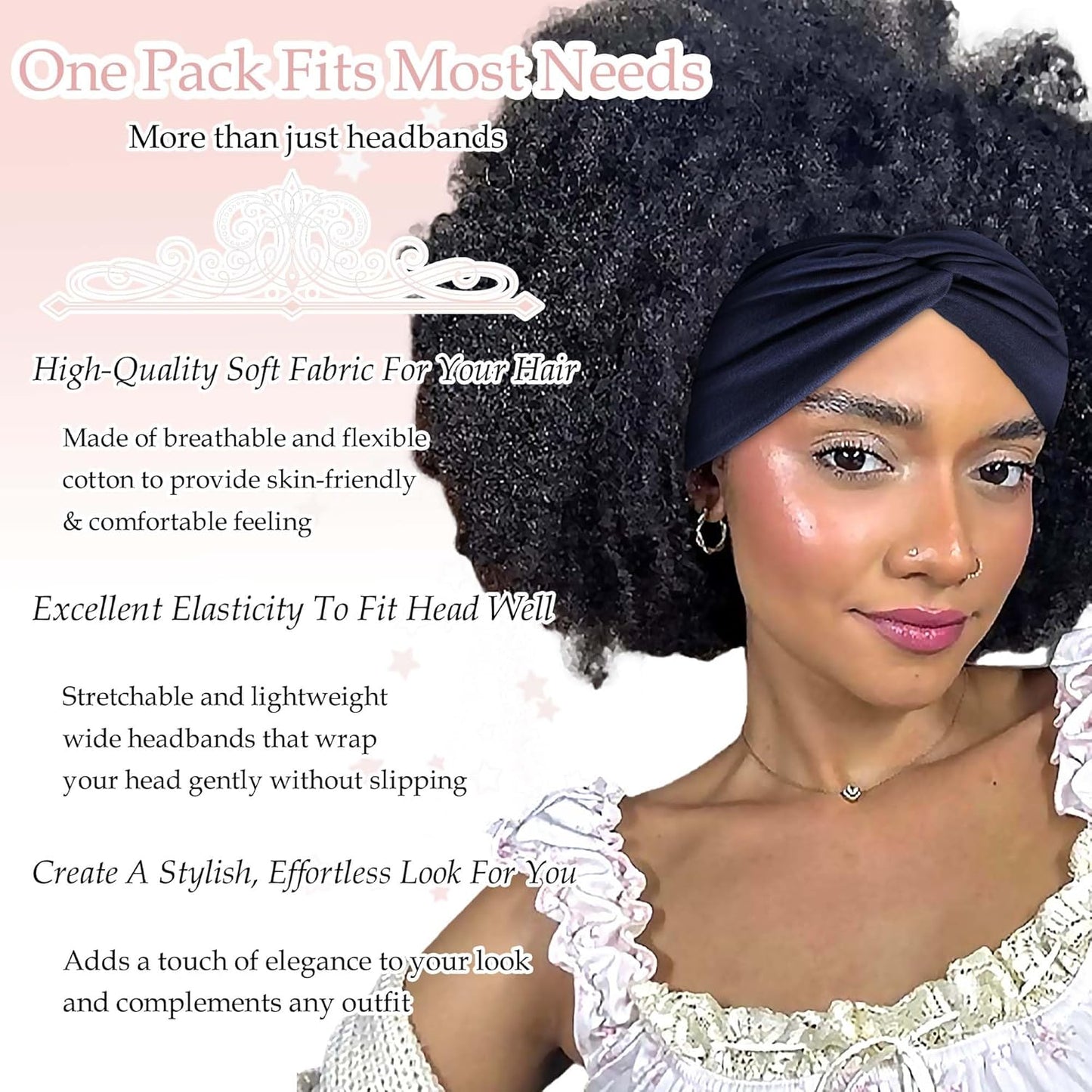 Bandana Headbands for Women Wide Boho Headband Solid Color Knotted Turban Head Bands Soft Hair Wraps Black Head Scarf Fashion Turban Hairband Cute Scarf Headband For Women’s Hair Accessories