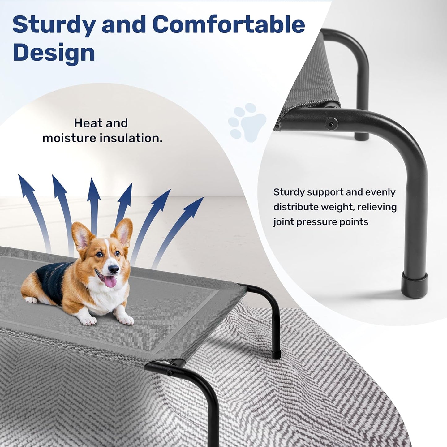 YSSOA Cooling Breathable Elevated Dog Bed, No-Slip Feet, Metal Frame, Indoor and Outdoor, 42x25.2x8 Inch, Grey