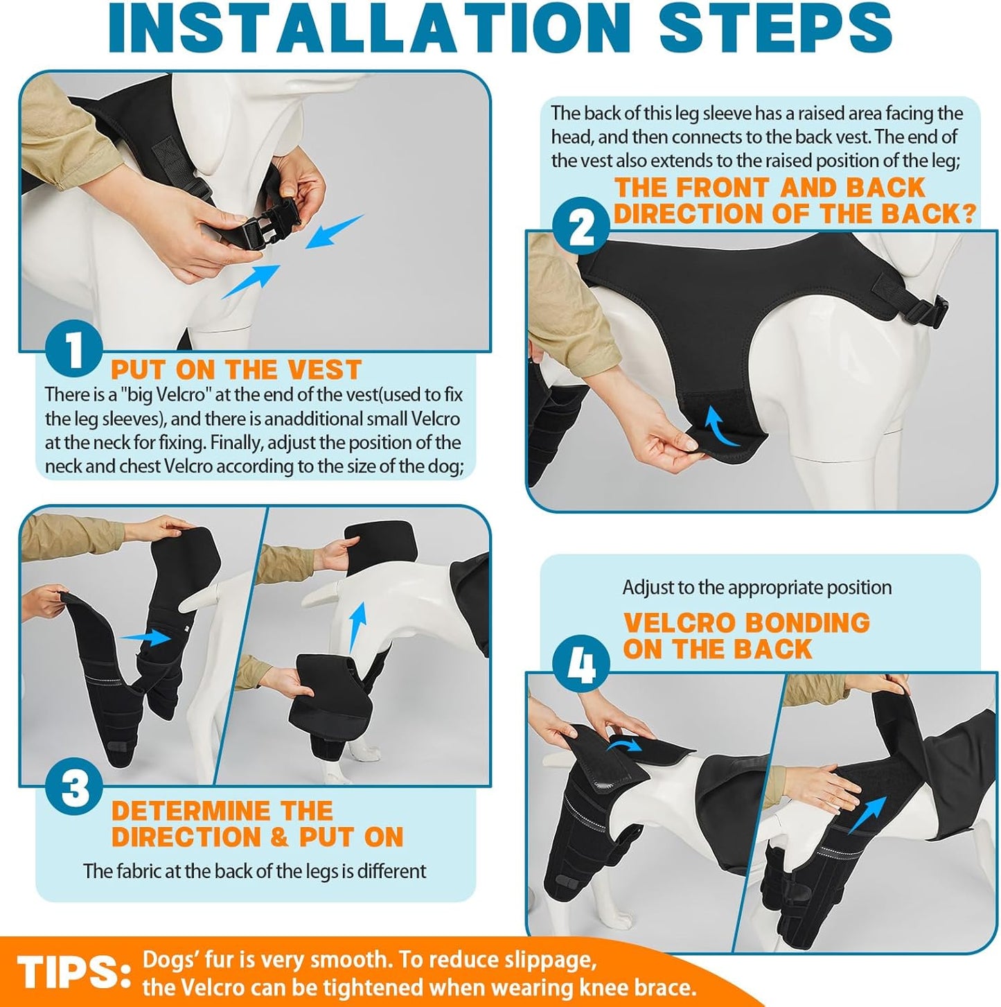 Dog Leg Braces for Back Leg, Adjustable Dog Knee Brace for Torn Acl Hind Leg with 4 Stabilizers, Hip Support to Reduces Pain, Ligament Injuries, Luxating Patella, S